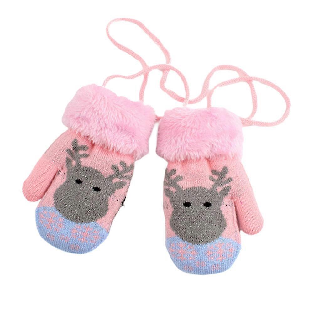 Childrens Gloves Acrylic Full Coverage Warmth Winter Pink Mitten Kids Gift 1Pair