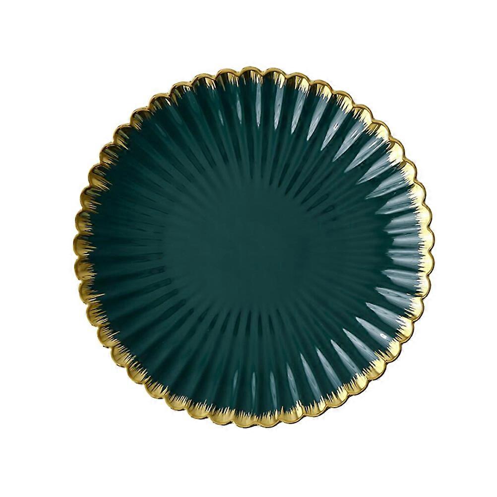 Dark Green Ceramic Plates for Dish Serving Round Shape Smooth Edges 10 inch