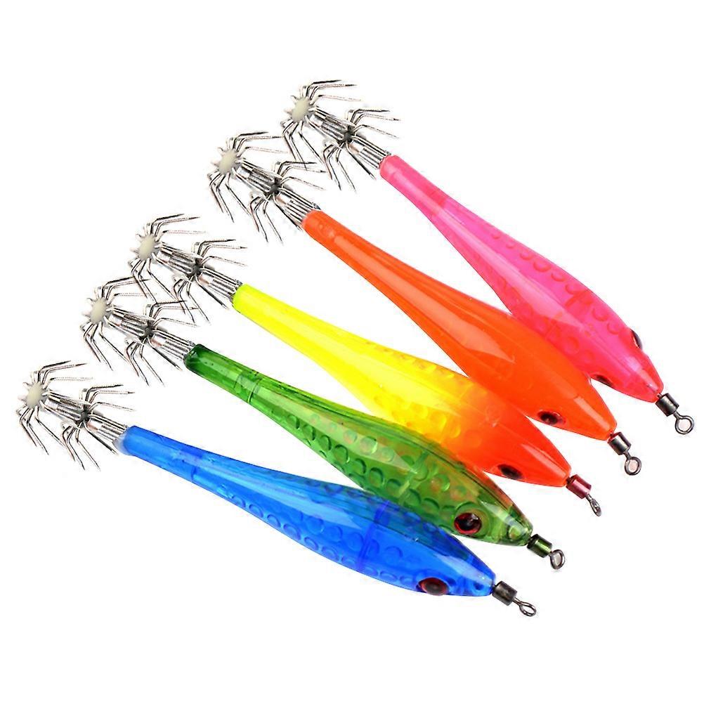 Night Glowing Fishing Hooks with Plastic Lures for Catching Squid Octopus Assorted Color Ideal for Freshwater and Saltwater 5 Pieces