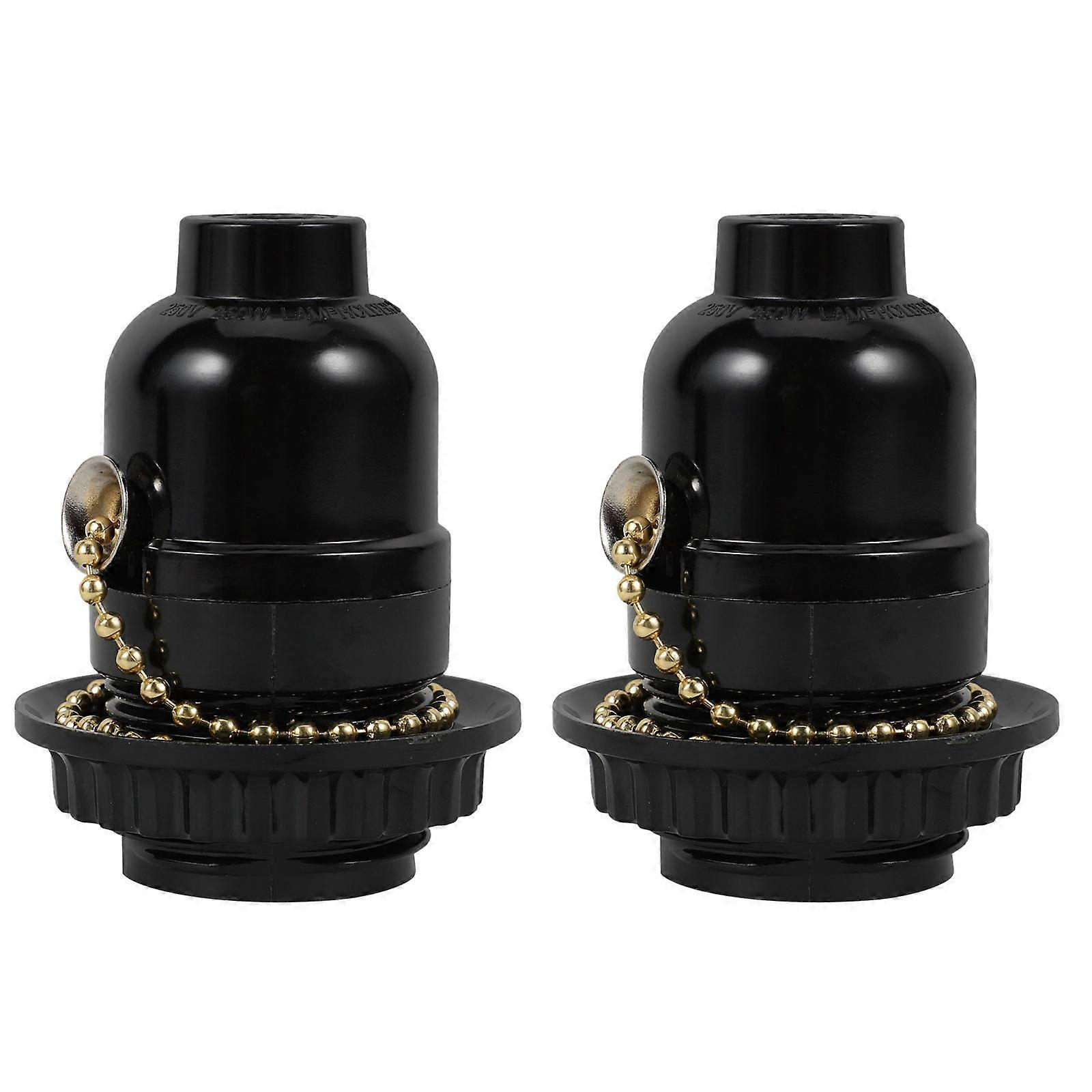 Lightbulb Socket Lamp Base E27 Screw Socket Indoor Lighting Black 7.00x7.00x3.00cm Pull Zipper Replace Damaged Bulb Socket 2Pack