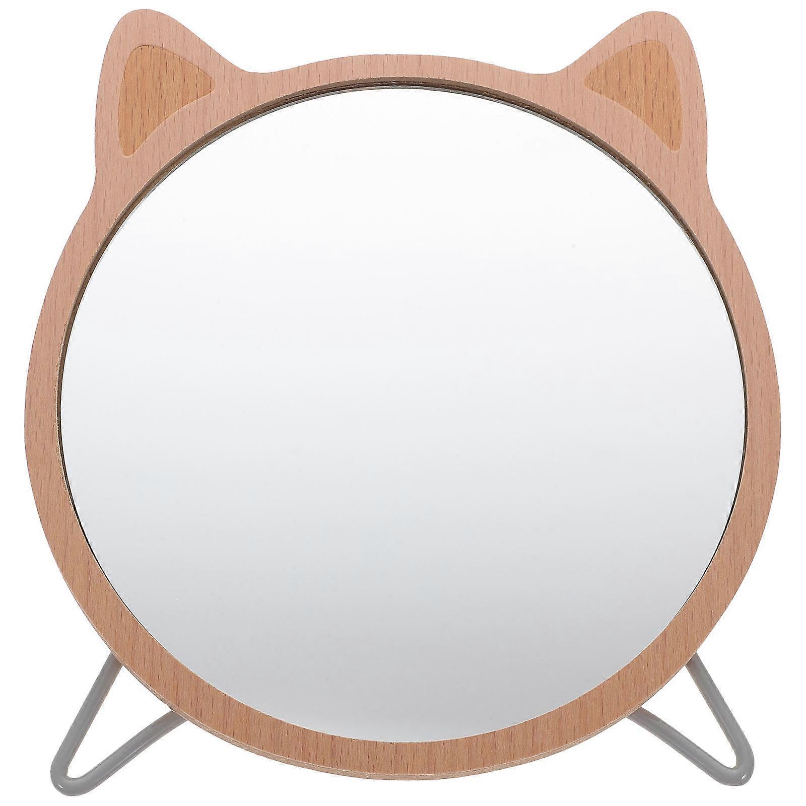 Mirror Cat Shape Cartoon Style Wood Material Easy to Maintain For Bathroom Desk 1Set