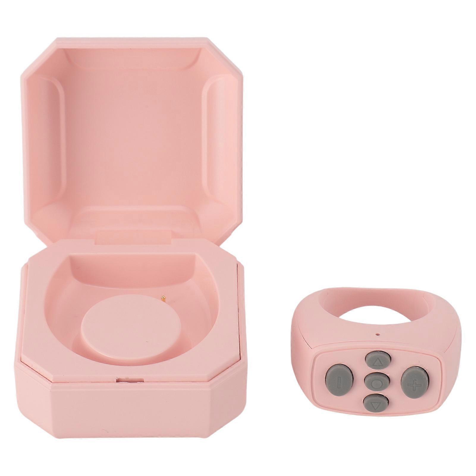 Bluetooth Remote Control Ring 10M with 200mAh Charging Compartment Remote Control Page Turner for Selfie Viewing Video Electronic Book Pink