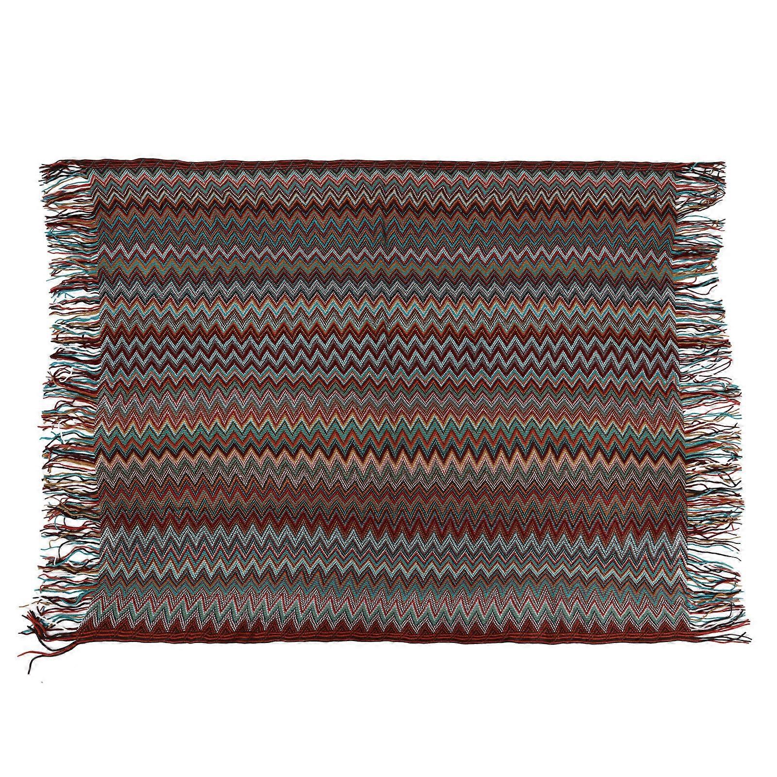 Bohemia Fringed Knitting Blanket 127x152cm Ideal For Bedding And Living Room Use In Red Designed For Warmth 1Pc