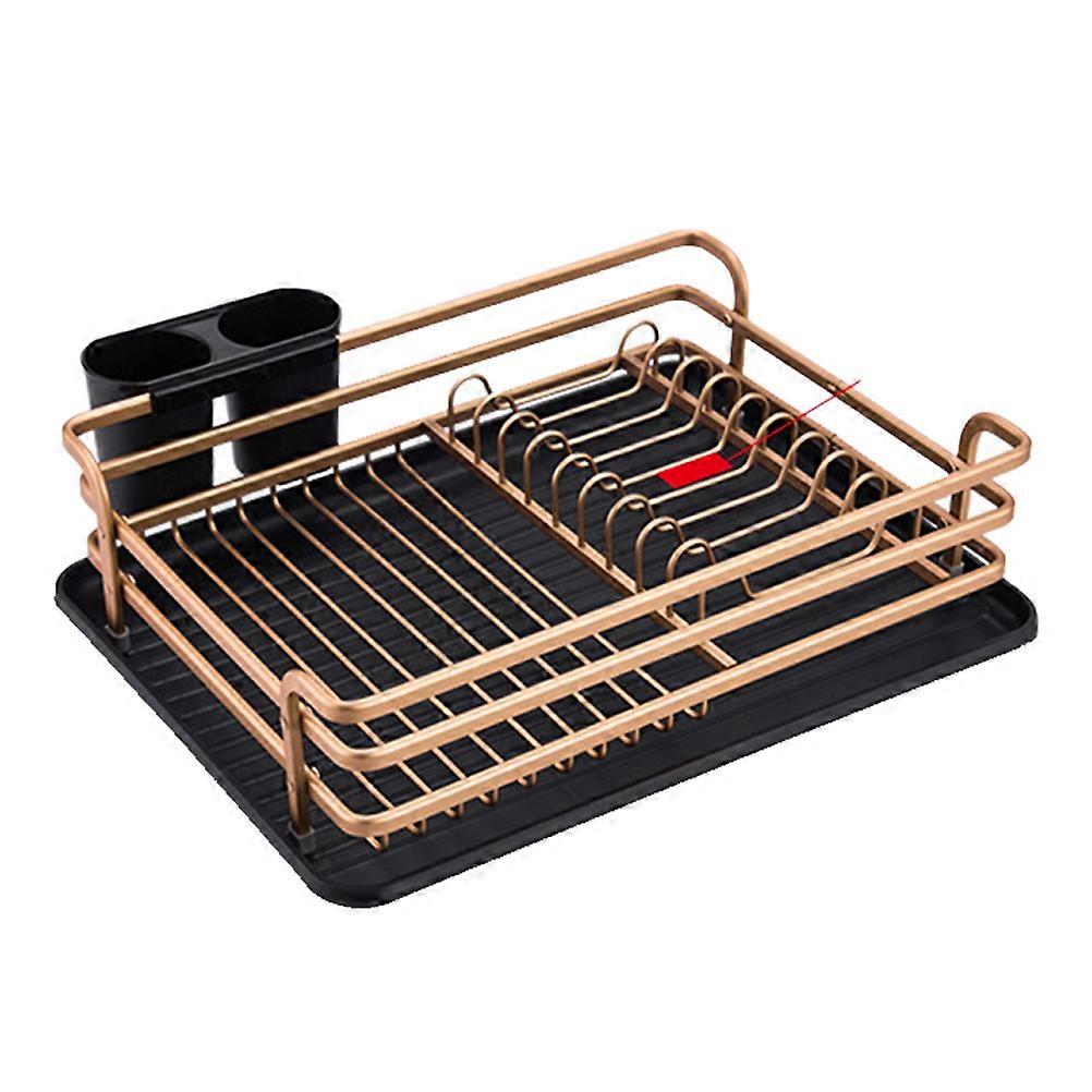 Tableware Drying Rack for Bowls Plates and Utensils with Chopsticks and Spoon Holder in Gold