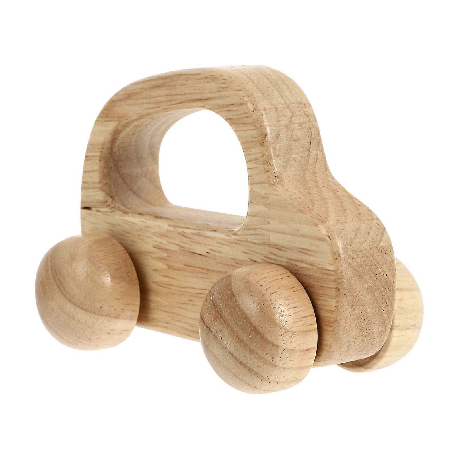 Wooden Inertia Car with Smooth Edges – Natural Rubber Wood Teething & Grasping Toy for Babies, No Batteries Needed, Developmental Walking Aid for