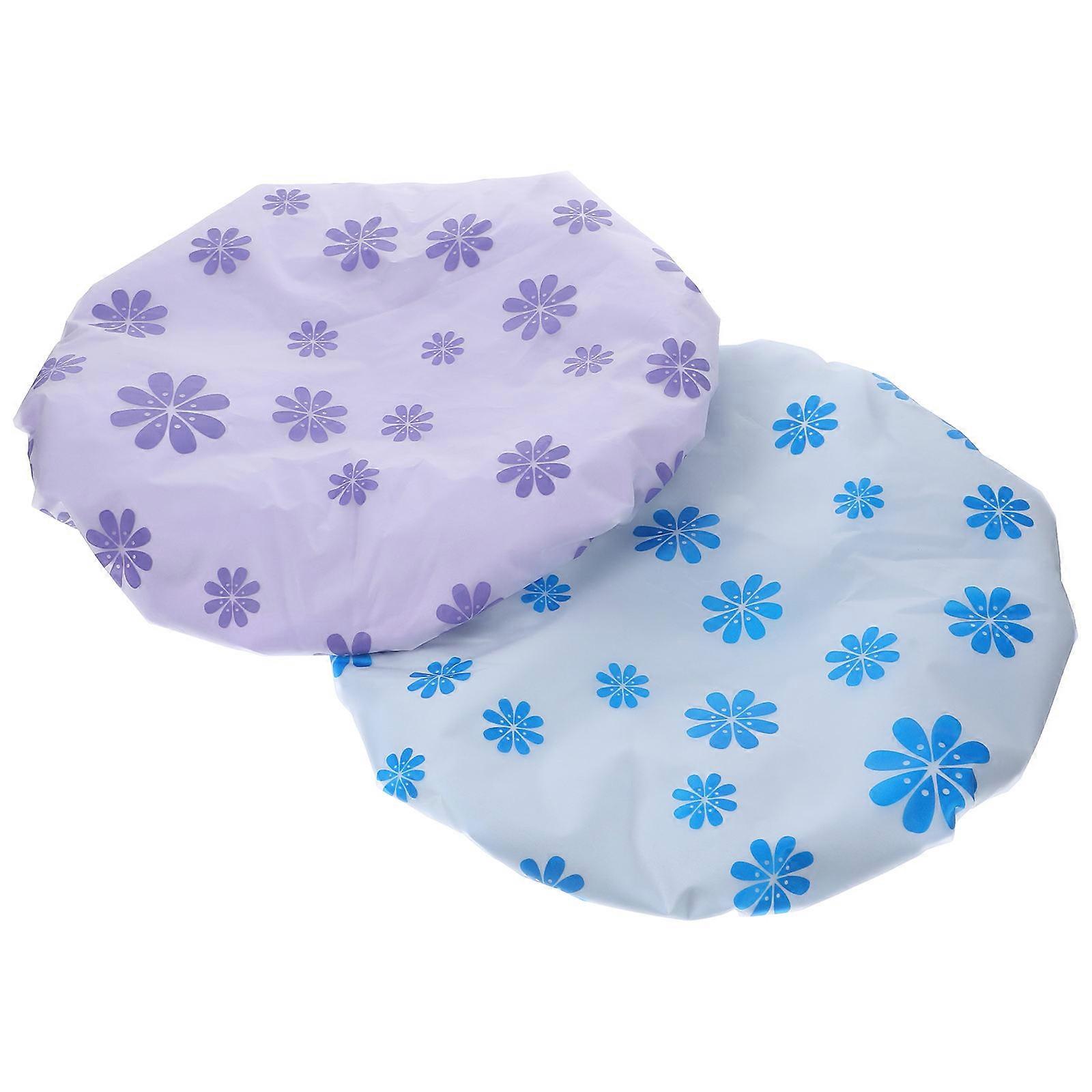 Waterproof Peva Shower Caps for Women with Elastic Design Assorted Color Fits Most People 2Pcs
