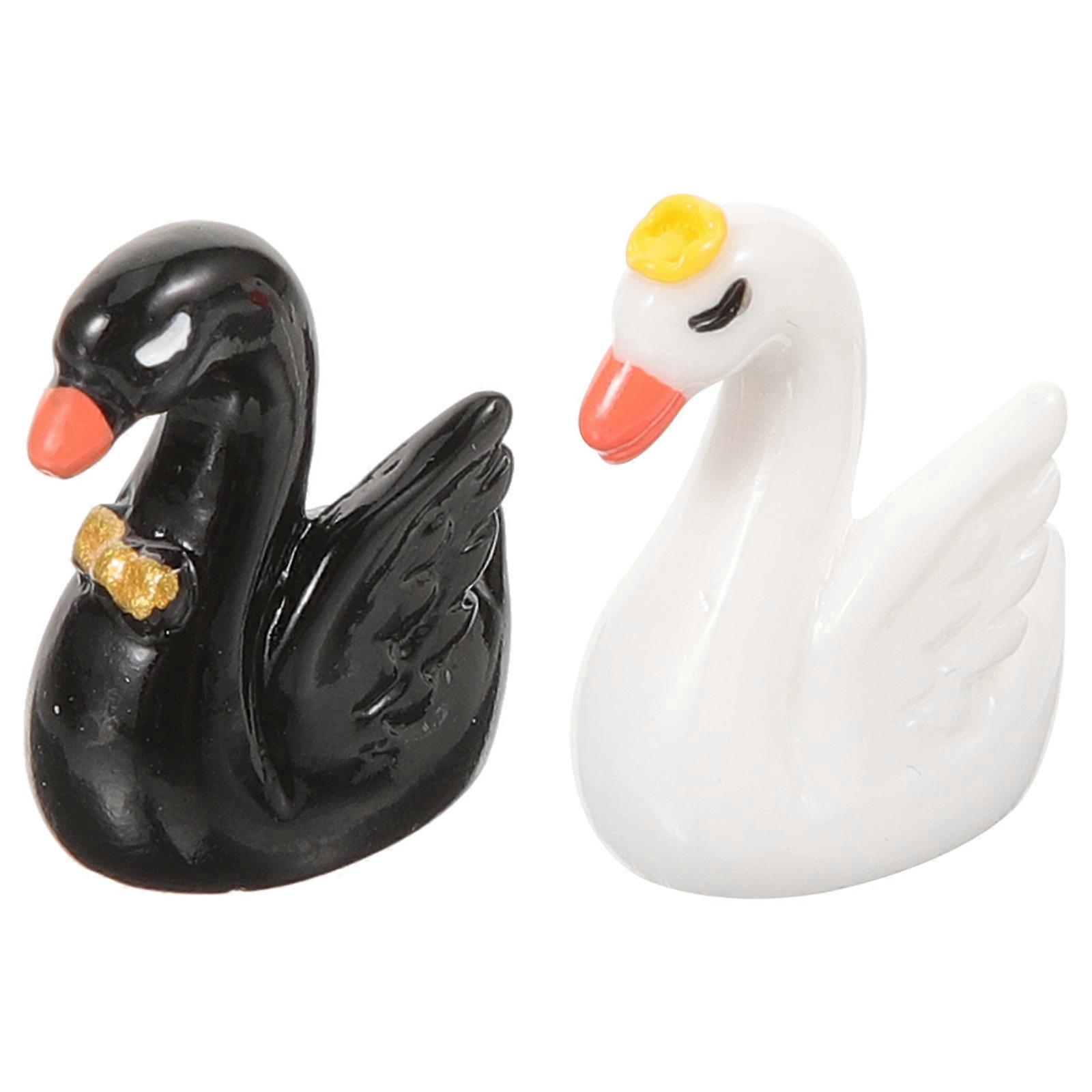 2pcs Assorted Color Mini Resin Swan Models for DIY Garden Decor Dollhouse and Miniature Landscapes