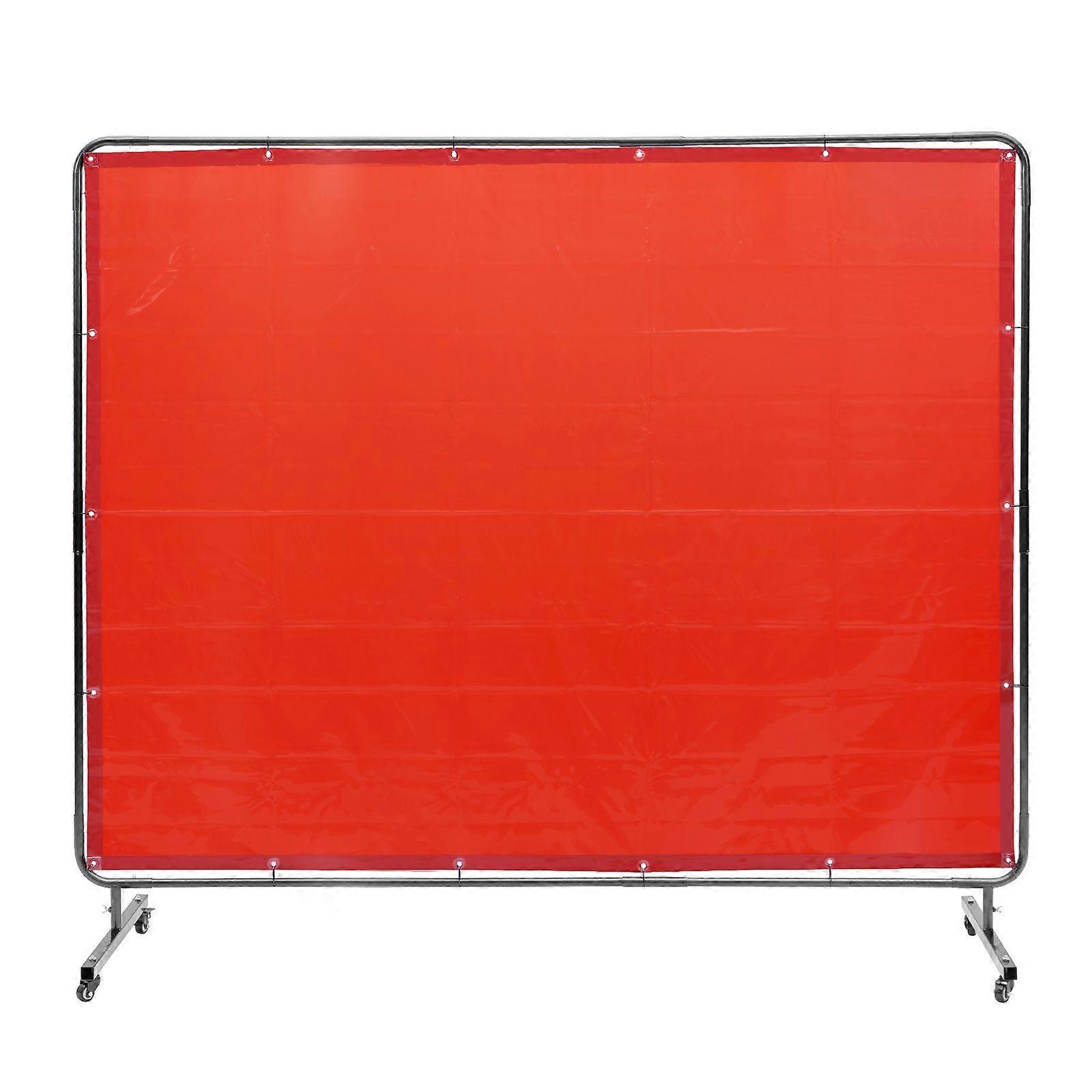 Welding Screen with Frame, 6' x 8' Welding Curtain Screen, Flame-Resistant Vinyl Welding Protection Screen on 4 Swivel Wheels (2 Lockable)