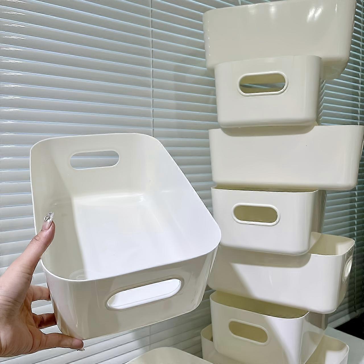 10pcs White Storage Boxes with Stackable Organizer - Space-Saving - Durable Plastic Organizer Baskets for Home Organization, Office Workers