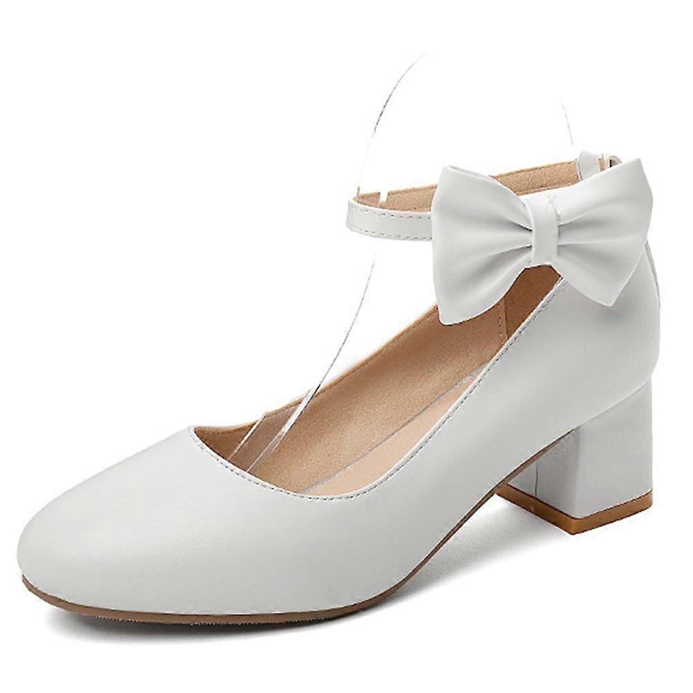 Mid-Heel Shoes for Women Stylish Bowknot Function 1Pair White
