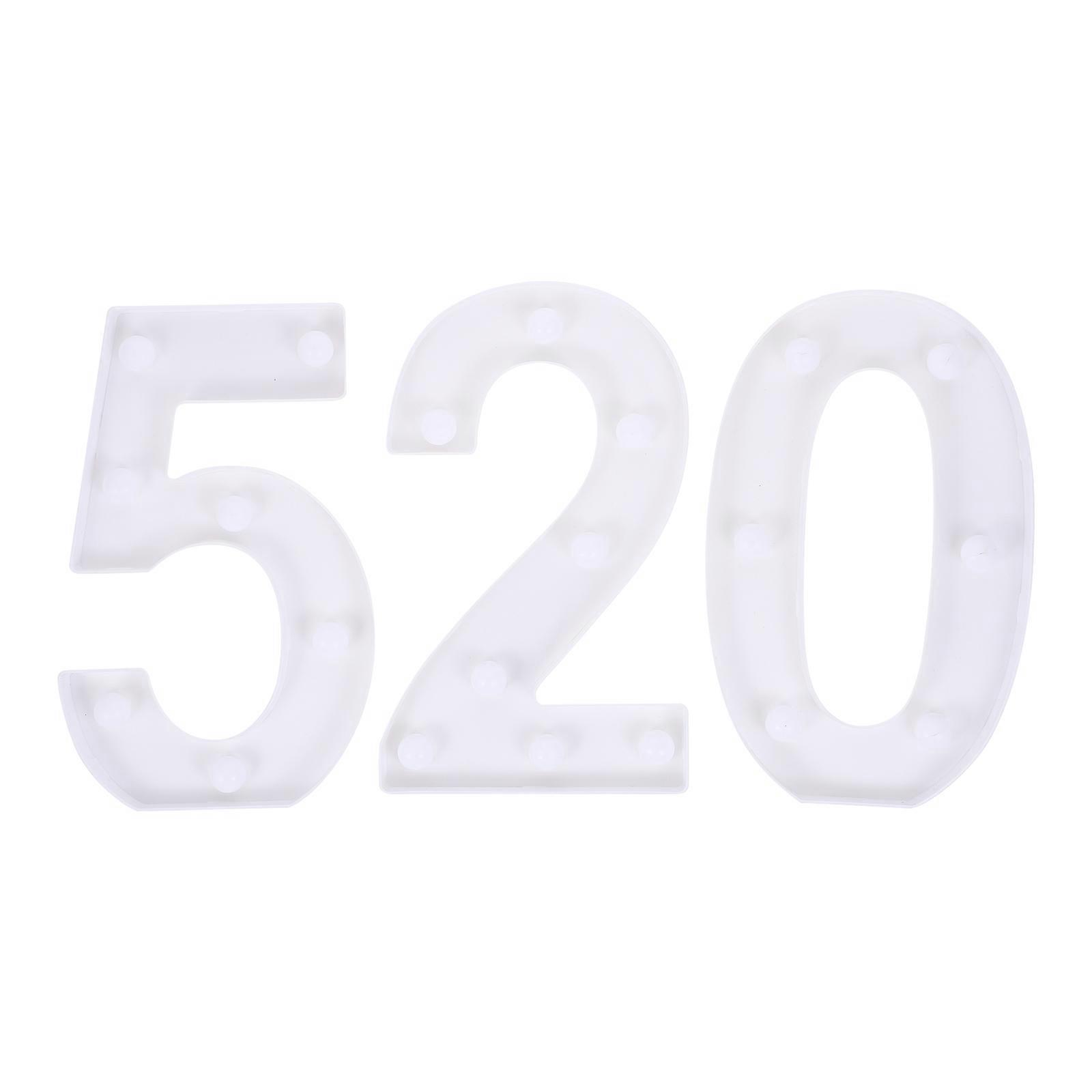 White Plastic LED 520 Number Light for Decorative Use and Party Photo Props 7.8 Inches