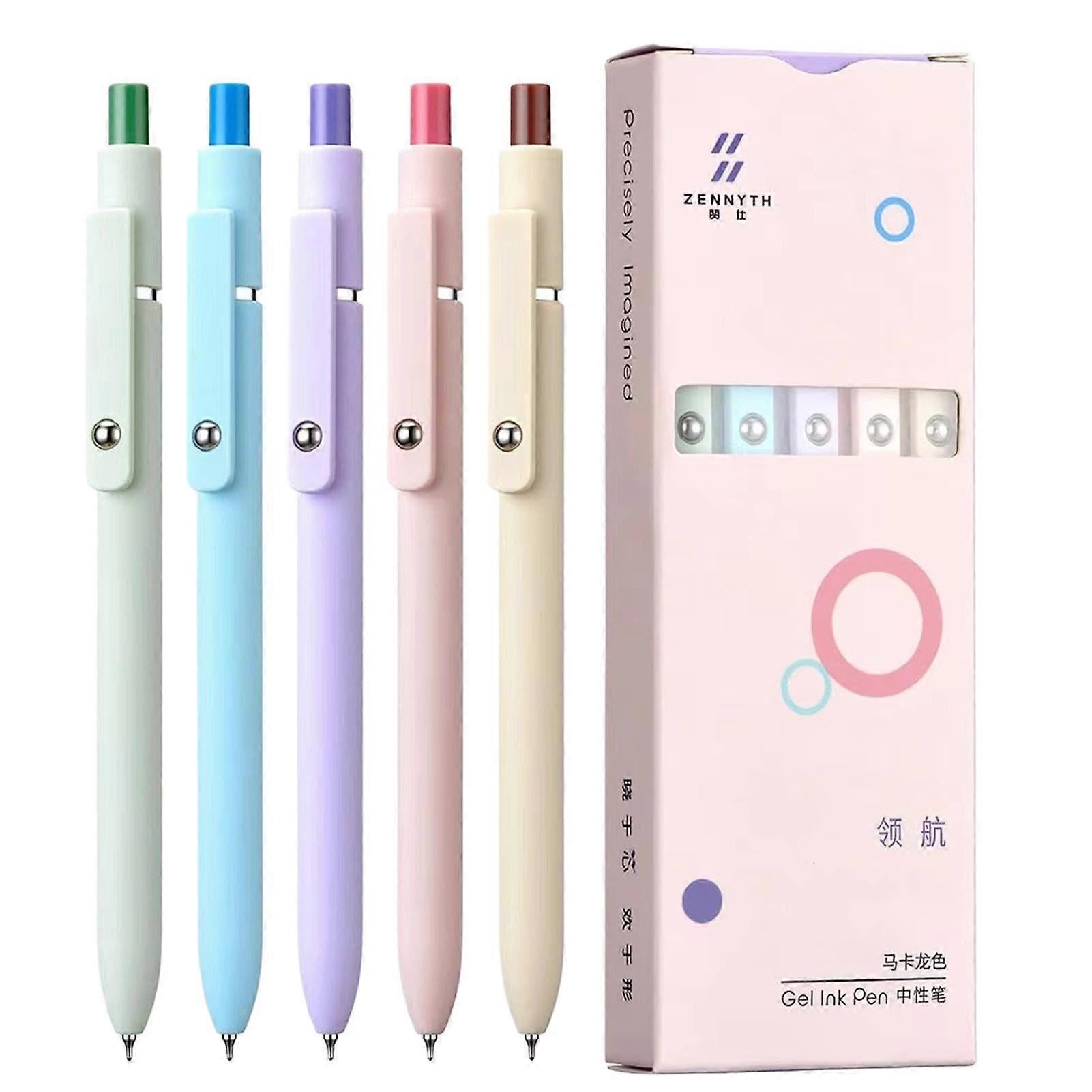 Gel Pen Set of 5 - Rainbow Pastel Retractable Gel Pens with Soft Touch Grip, Thin Tip for Smooth Writing