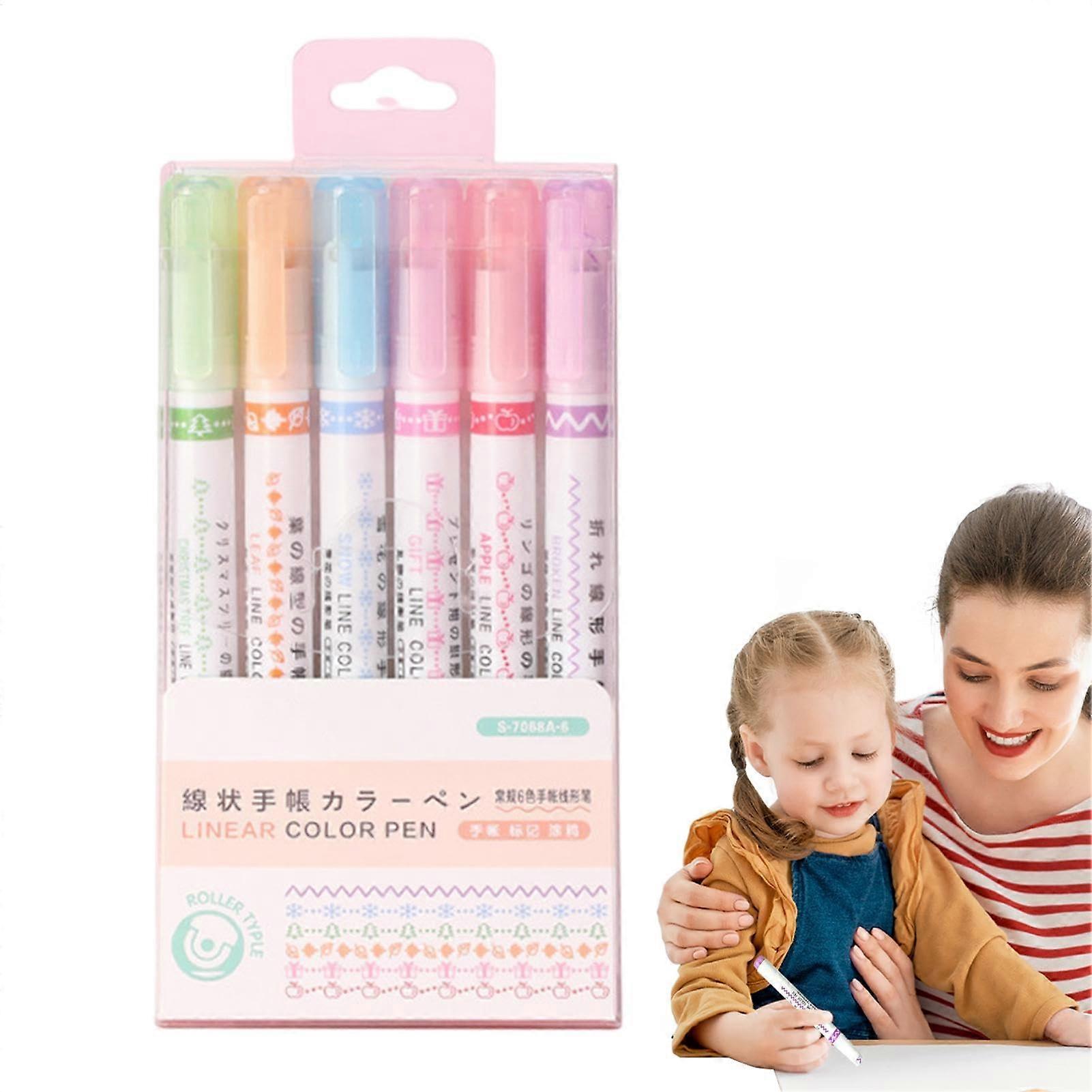 Curve Highlighter Pens Set - 6 Unique Shapes, Vibrant Colors, Ideal for Planners, Journals, Scrapbooking, and School Supplies