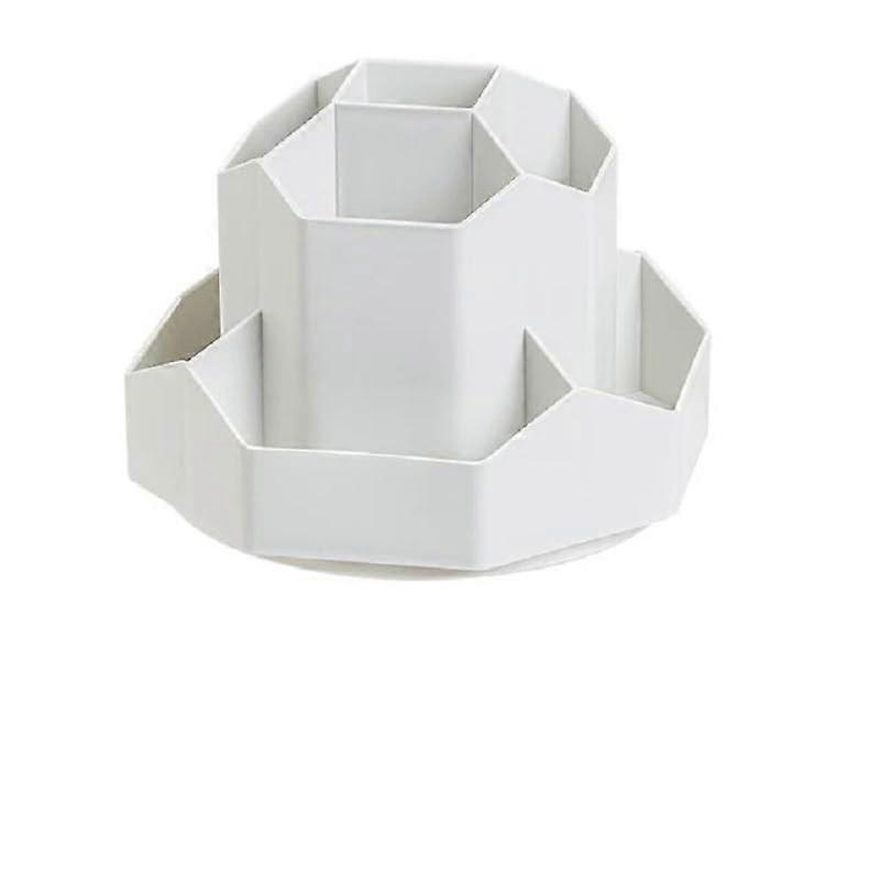 360° Rotating Pen Holder Grey, Large Capacity Desk Pencil Storage Box with 9 Grids for Office and School Use