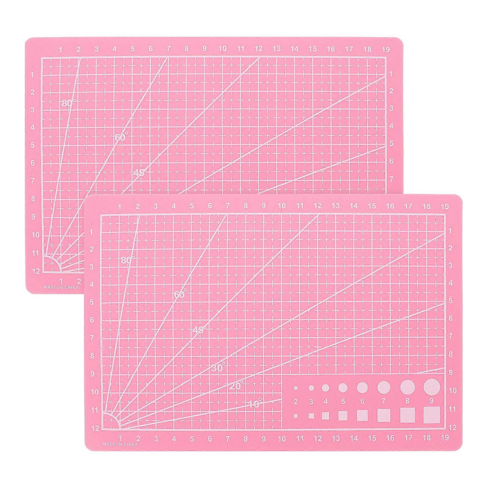 2pcs A5 Double-Sided Cutting Mat for Crafting, Self-Healing PVC Cutting Board with Measurements for Sewing DIY Projects Scrapbooking Pink