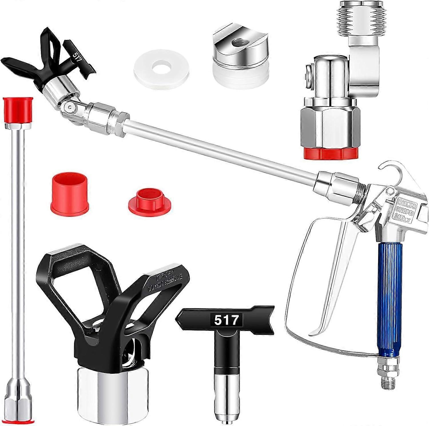 Airless Spray Gun, 3600 PSI, 517 Tip, Swivel Joint With Nozzle Guard, Spray Tips, 25.4 Cm Extension Wand, Hose Set