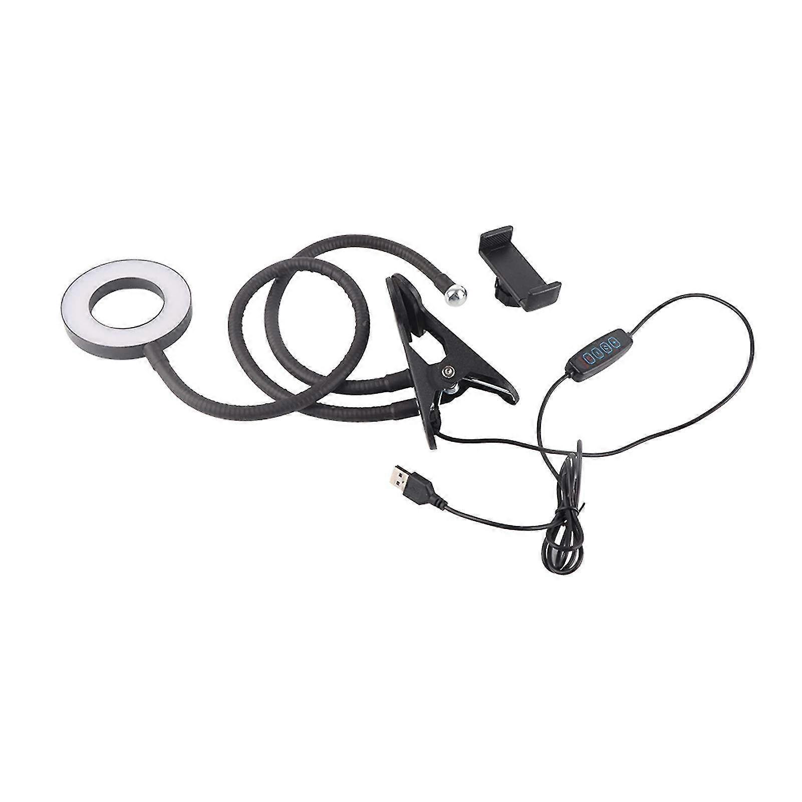 Adjustable Desktop Live Streaming Phone Mount with USB LED Fill Light - 3000-5000K Brightness for Enhanced Video Quality