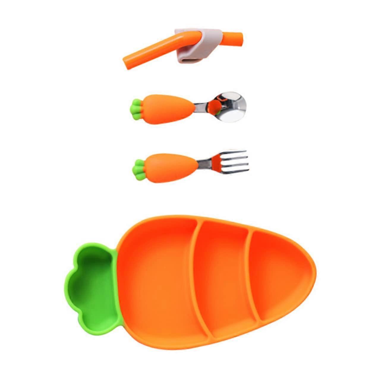 1 Set Carrot Shaped Utensils Plate Fork Spoon Straw for Easy Feeding Safe Durable Dining Supplies