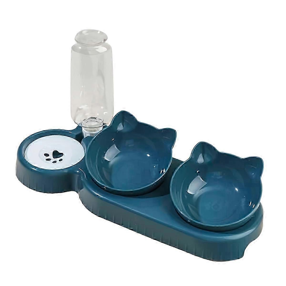 Pet Bowls with Water Feeder, 3 in 1 Design Tilted Water and Food Bowl Set with Gravity Water Bottle