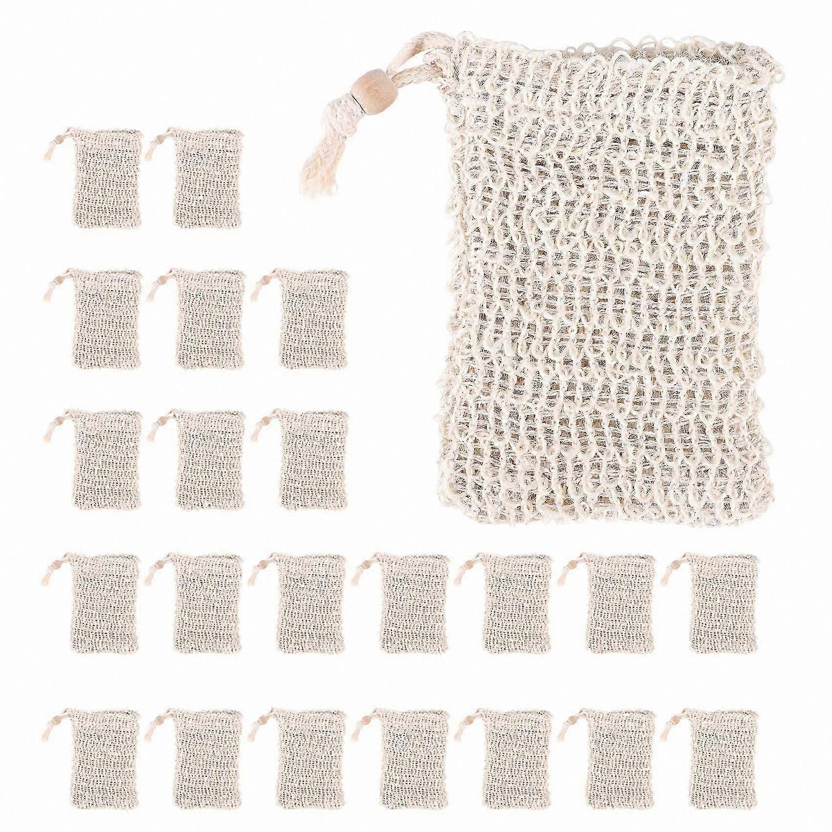 20-Pack Exfoliating Soap Bags, Natural Sisal Mesh Drawstring Pouches for Bar Soap Storage and Saving