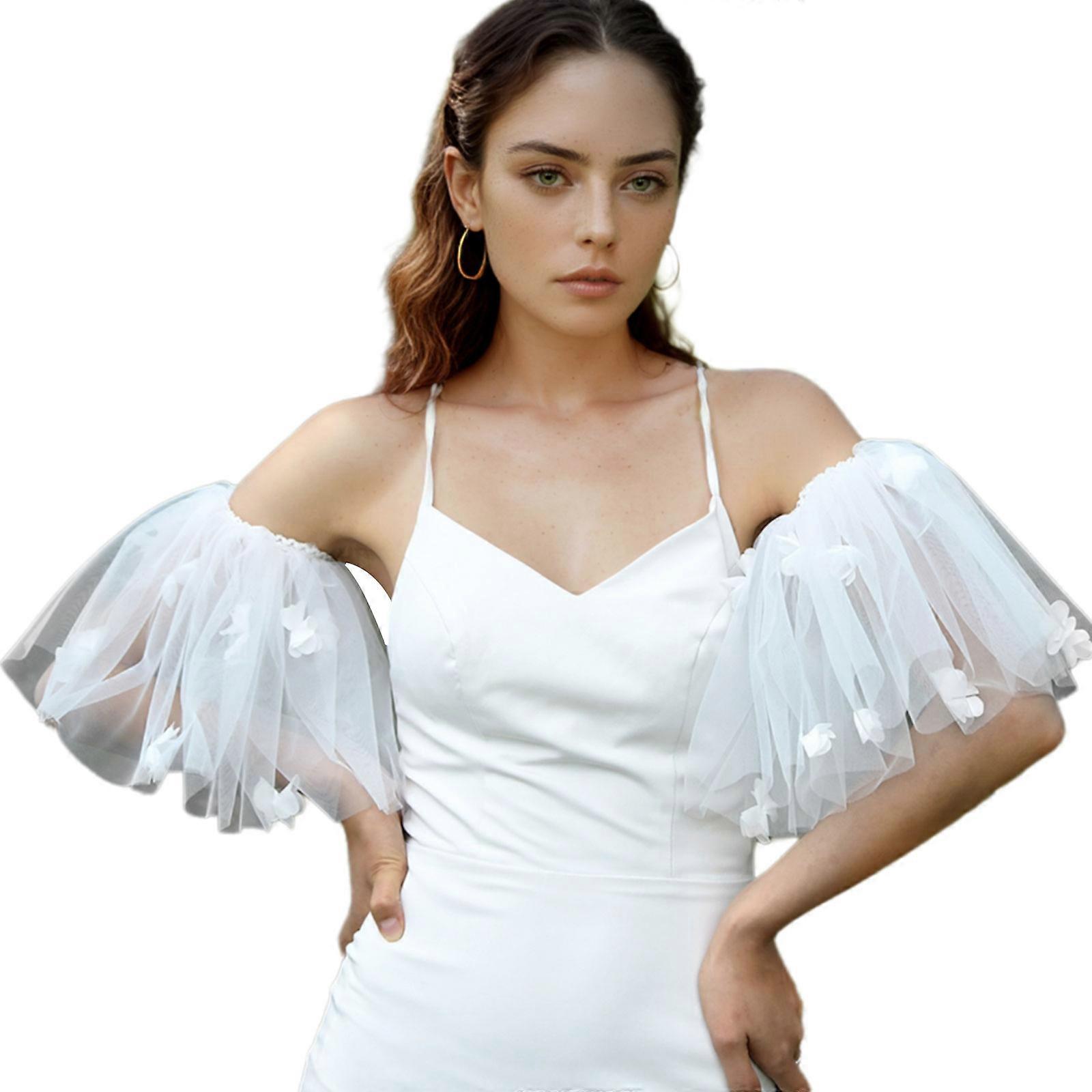Lightweight Transparent Bridal Shoulder Accessories With Adjustable Elastic Band And Flower Detail For Gowns Multicolor