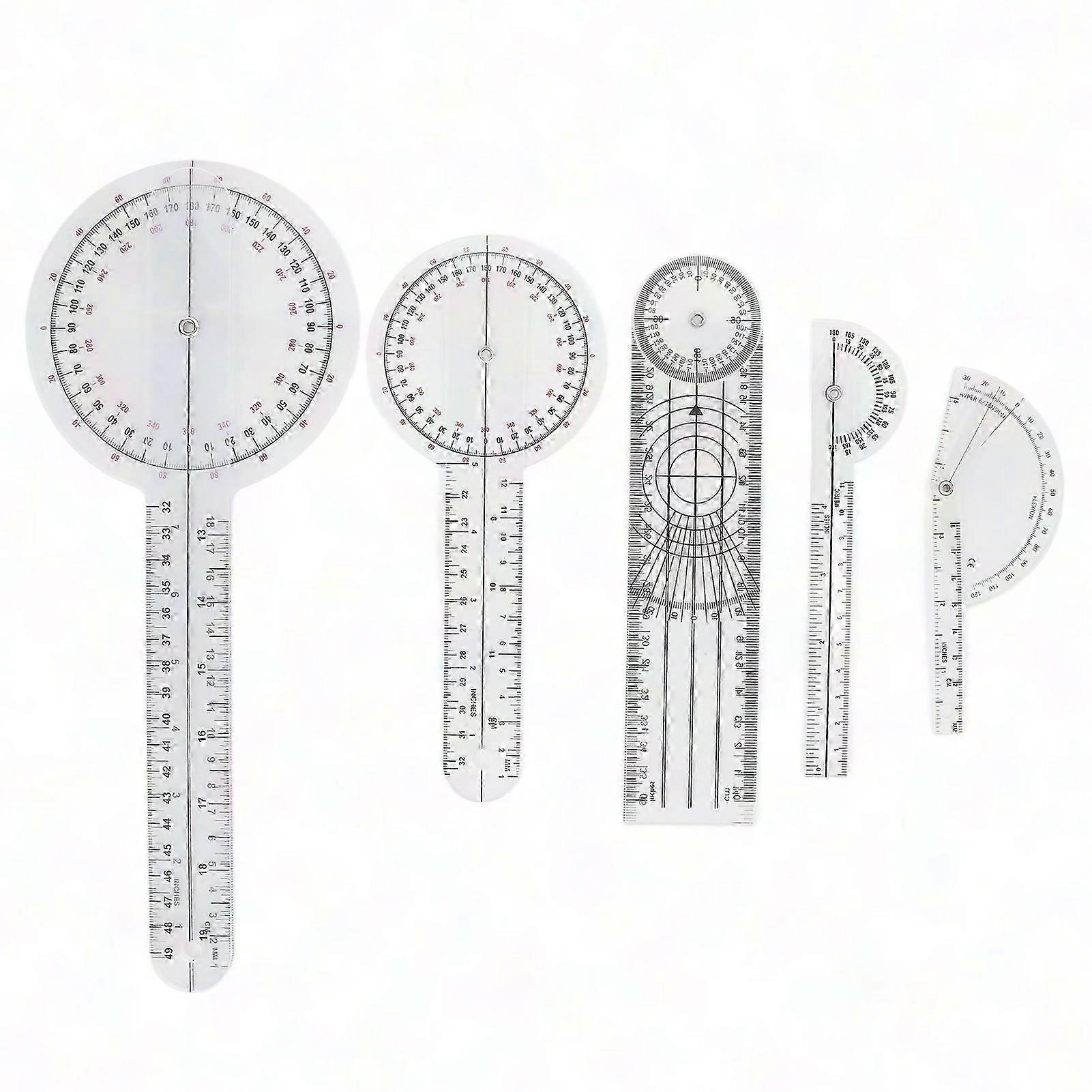 5pcs Transparent Plastic Medical Goniometer Set, Multifunctional Joint Angle Measurement Kit