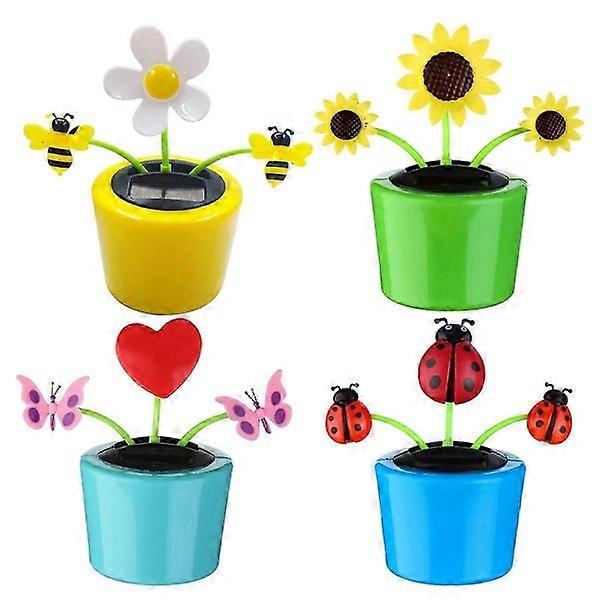 4 Pcs Solar Powered Dancing Bee & Sunflower Toys