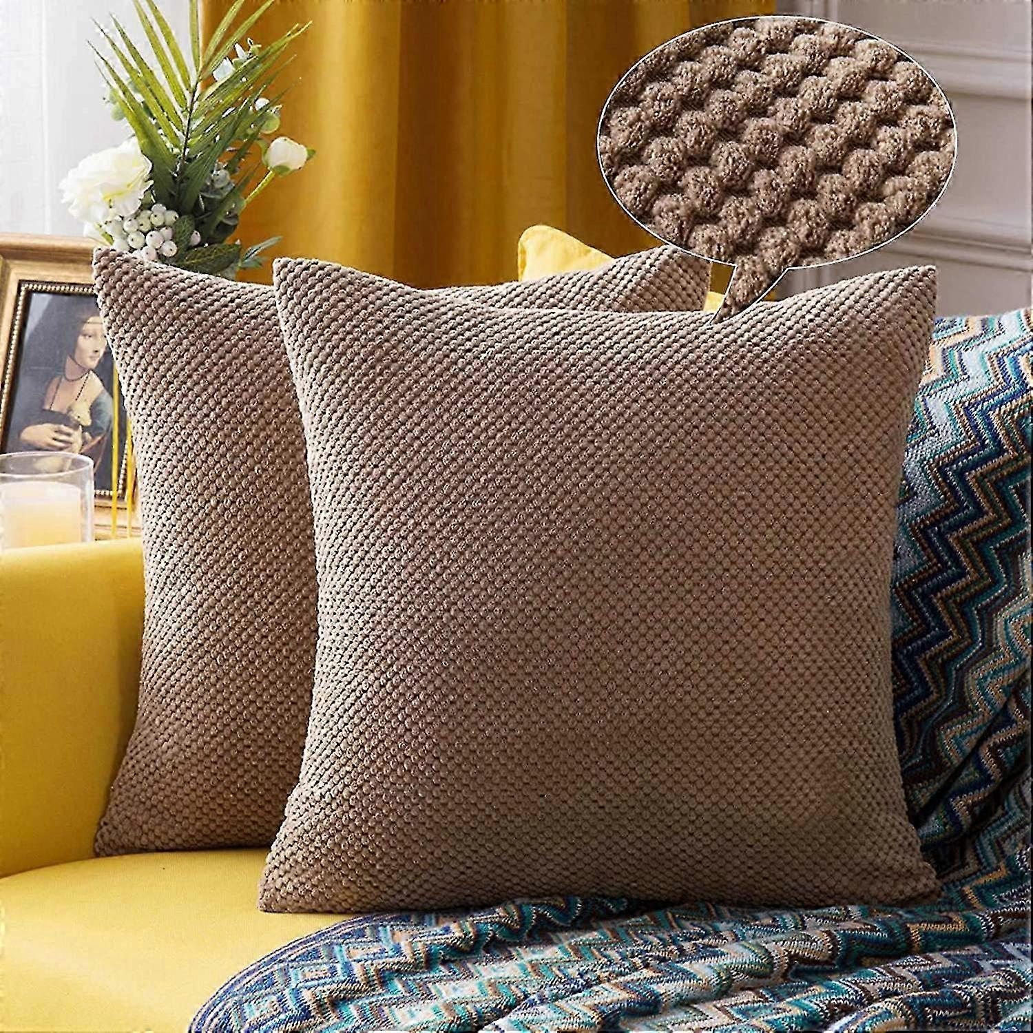 2pcs Corduroy Granule Throw Pillow Covers Soft Pellets Solid Decora...