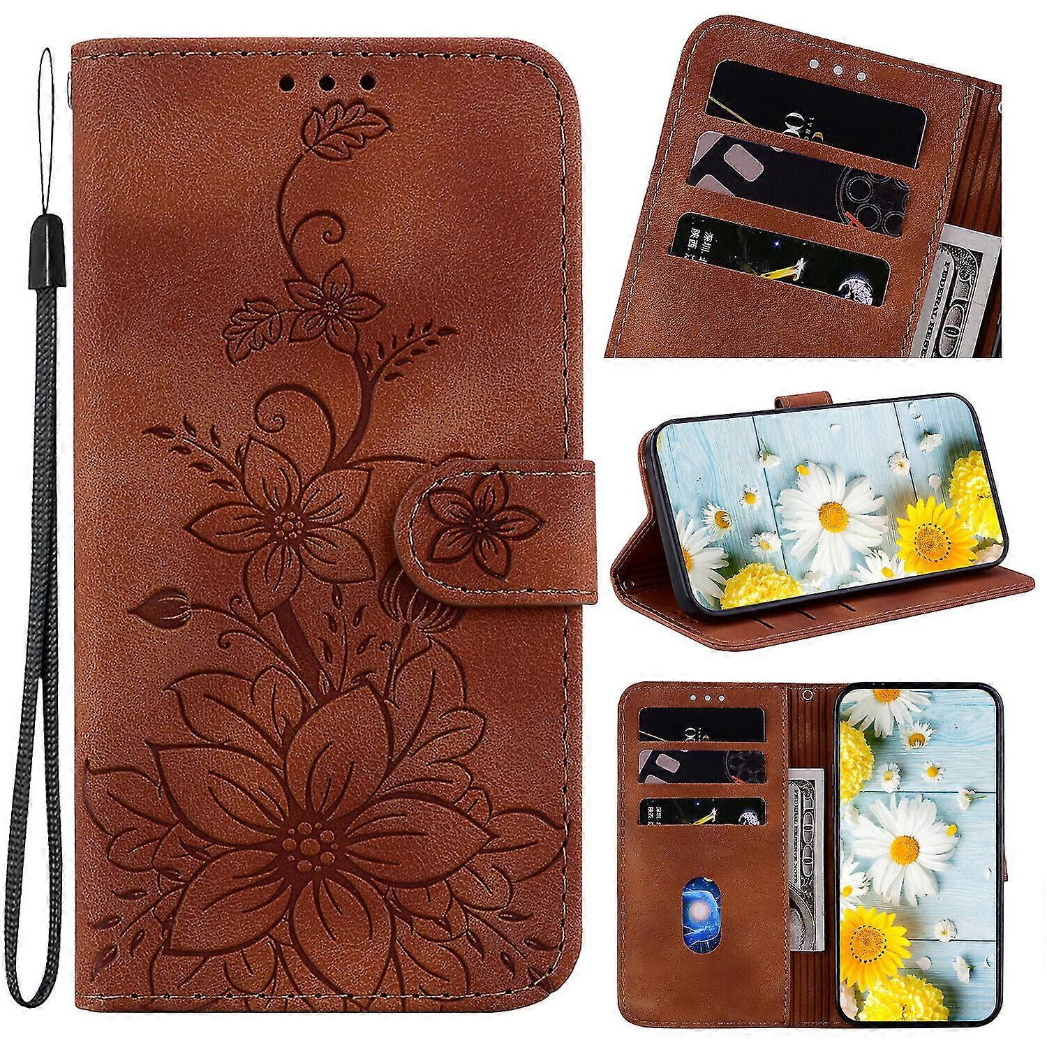 Case For Motorola Moto G9 Plus Embossed Lily Flip Wallet Premium Pu...