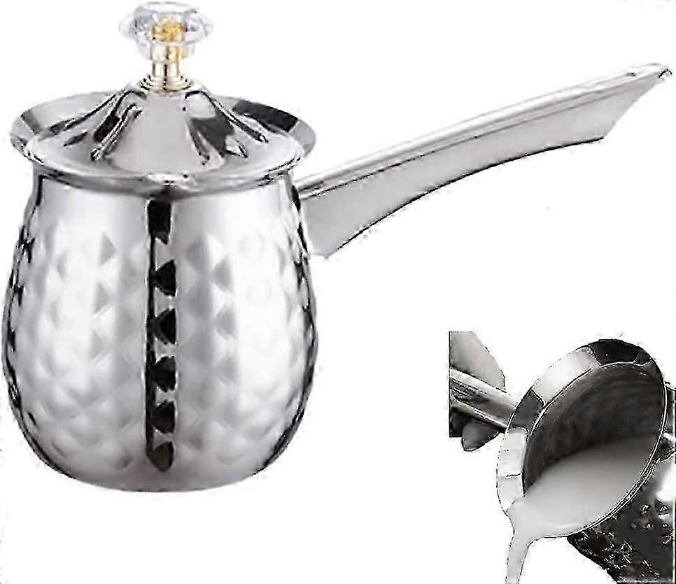 600ml Silver Stainless Steel Long-Handled Coffee Pot, Multi-Functional, Easy to Clean and Durable
