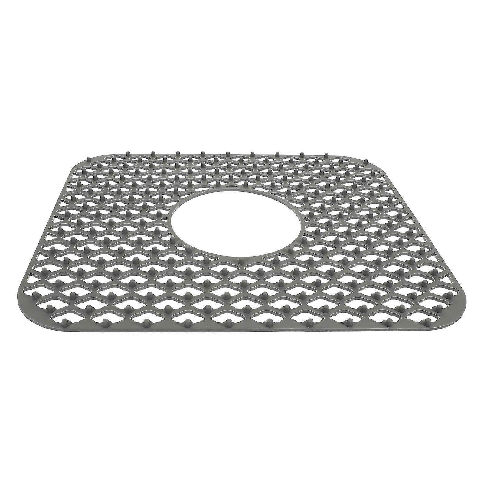 Grey Silicone Kitchen Sink Drain Mat with Hollow Design for Nonslip Countertop Protection 7.87 x 11.81 inches
