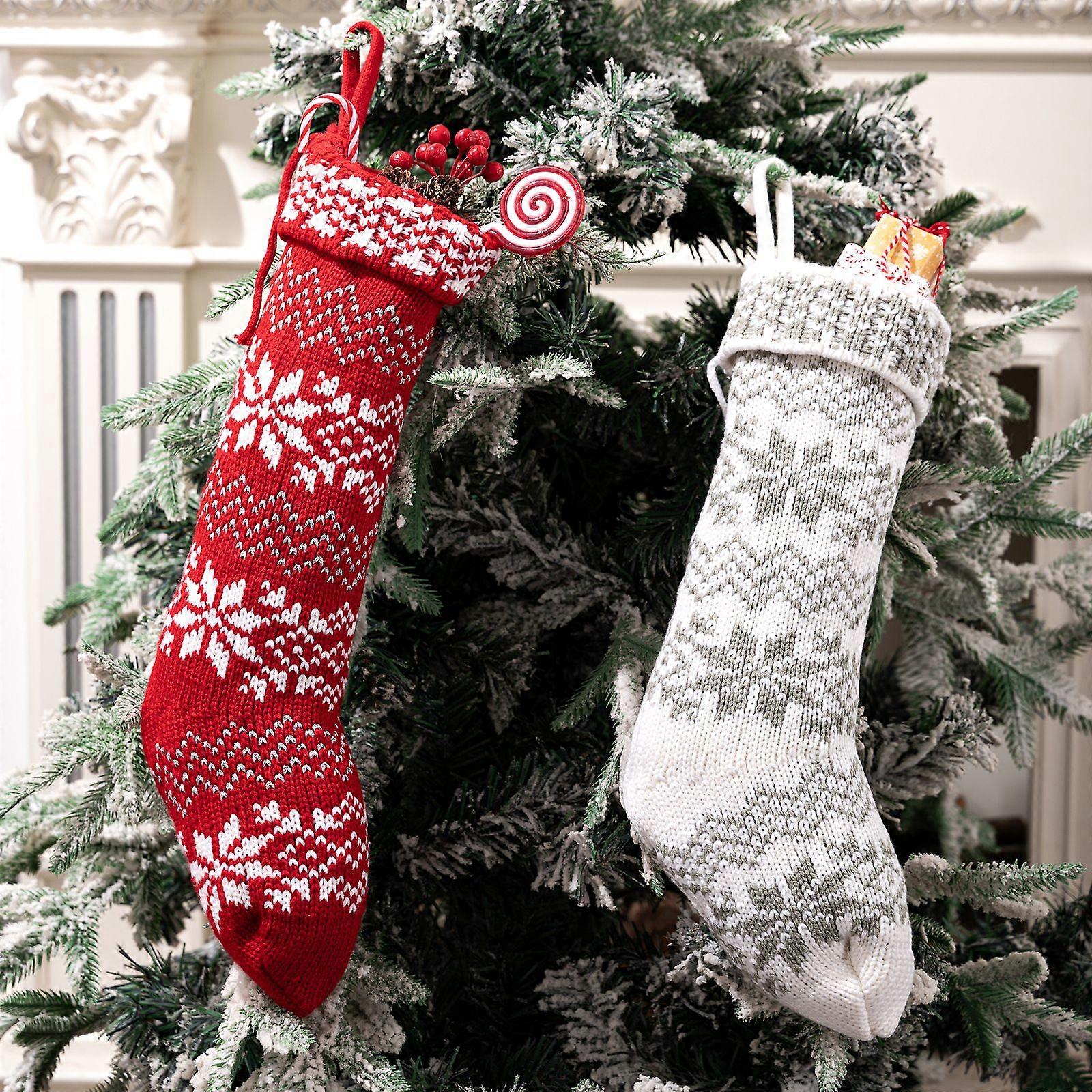 Knitted Christmas Stockings Red With Snowflake Pattern Holiday Decorations