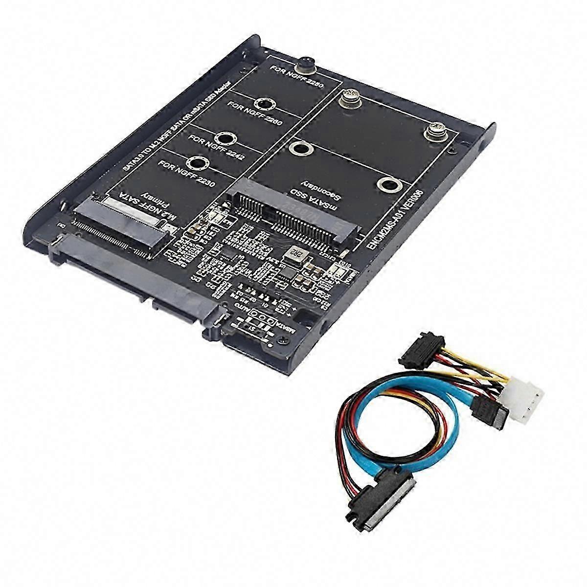 M.2 SATA to SATA 6Gb/s Adapter, Dual SSD Enclosure for M.2 SATA and mSATA, Metal Socket Support, Riser Card Board