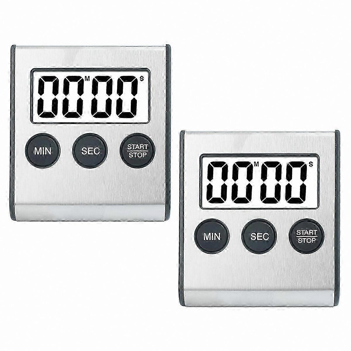 Digital Kitchen Timer 2-Pack with Magnet, Stopwatch and Clock Function for Cooking and Baking
