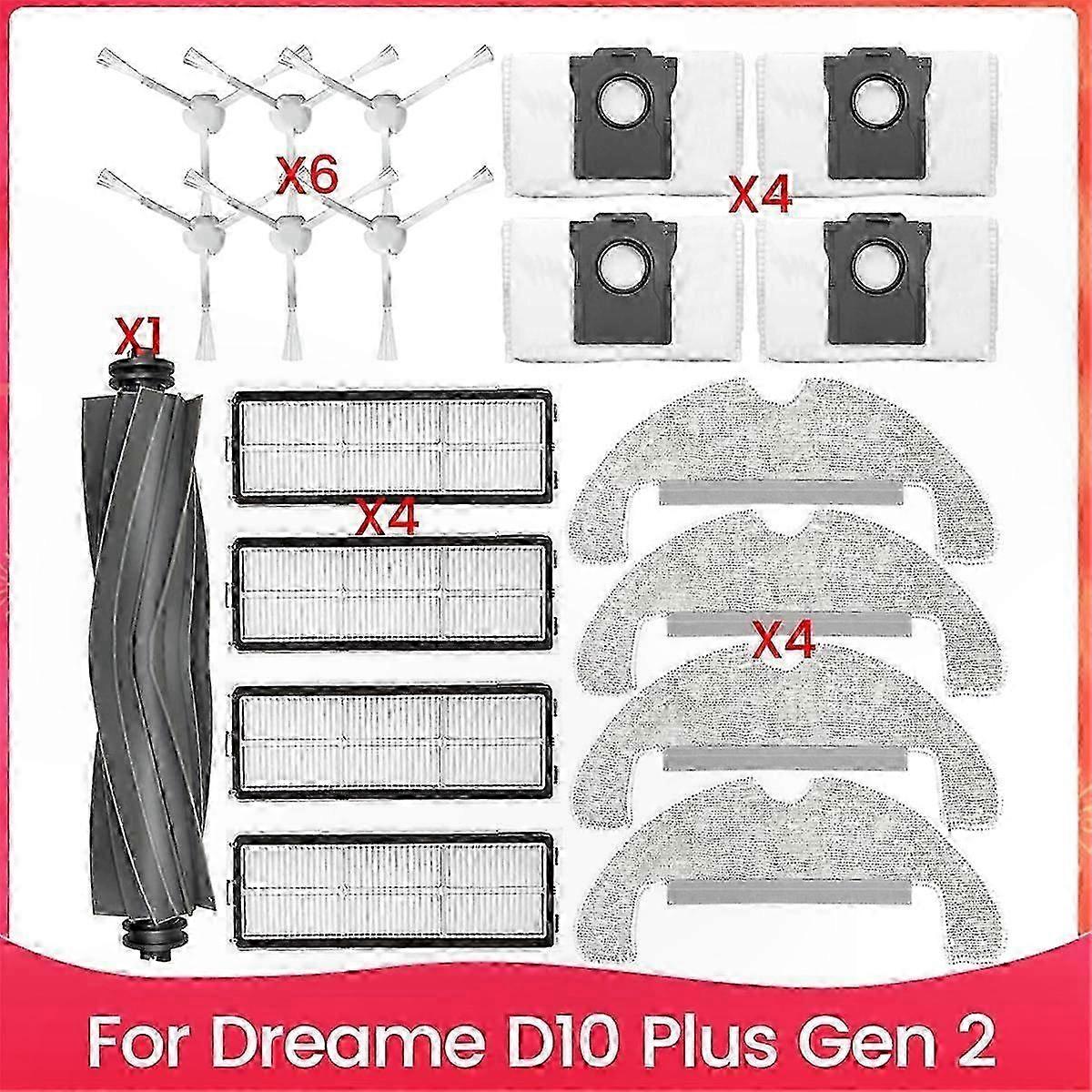 Replacement Main Side Brush Hepa Filter Mop Cloth for D10 Plus Gen 2 Robot Vacuum Cleaner Accessories RLD32GD-Compatible