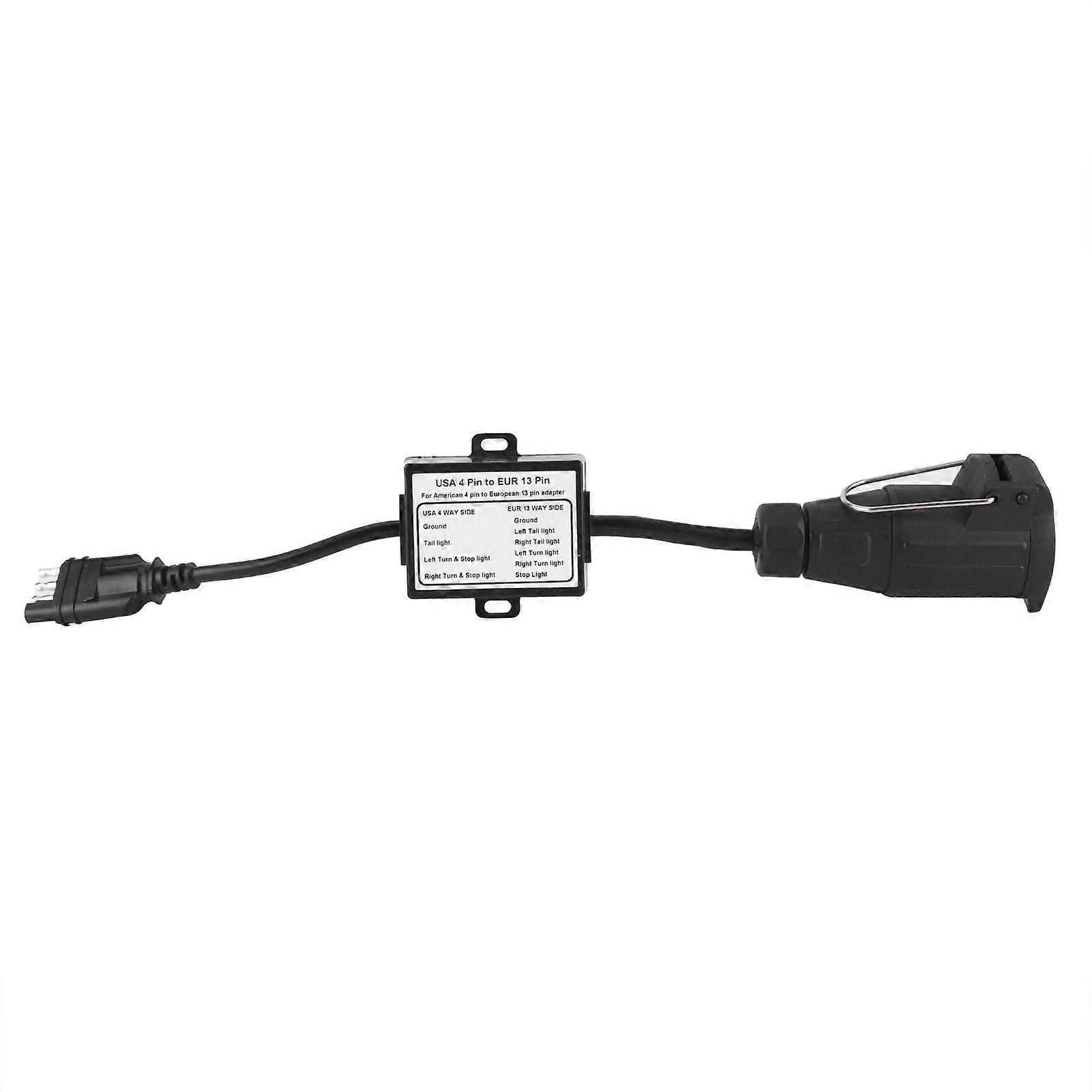 Trailer Connector US 4-Pin Flat Plug to EU 13-Pin Portable Trailer Light Circuit Wiring Converter