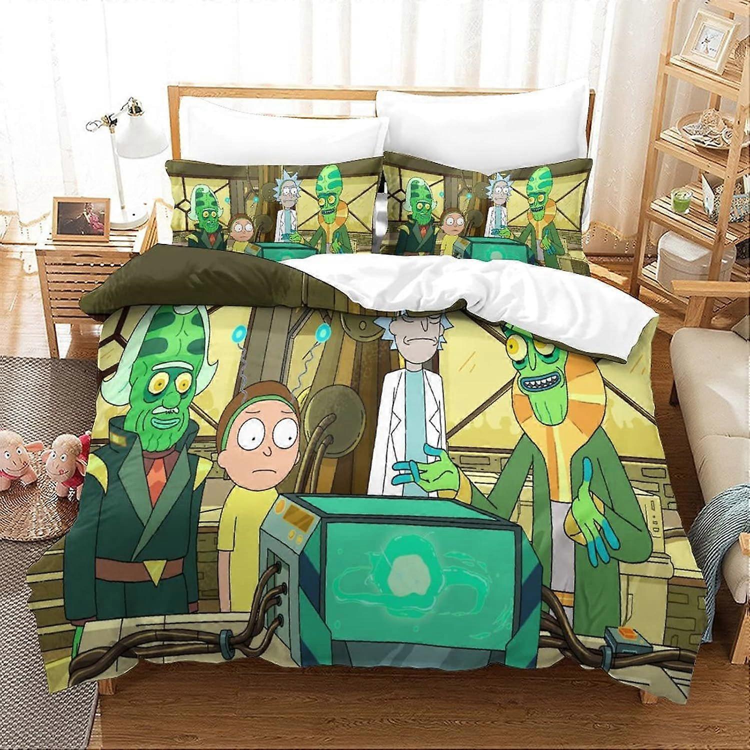 Single Duvet Cover Set Rick And Morty Printed Duvet Covers Bedding Set Single Size Bedding Soft Microfiber Quilt Cover with Pillowcase with Zipeer Clo