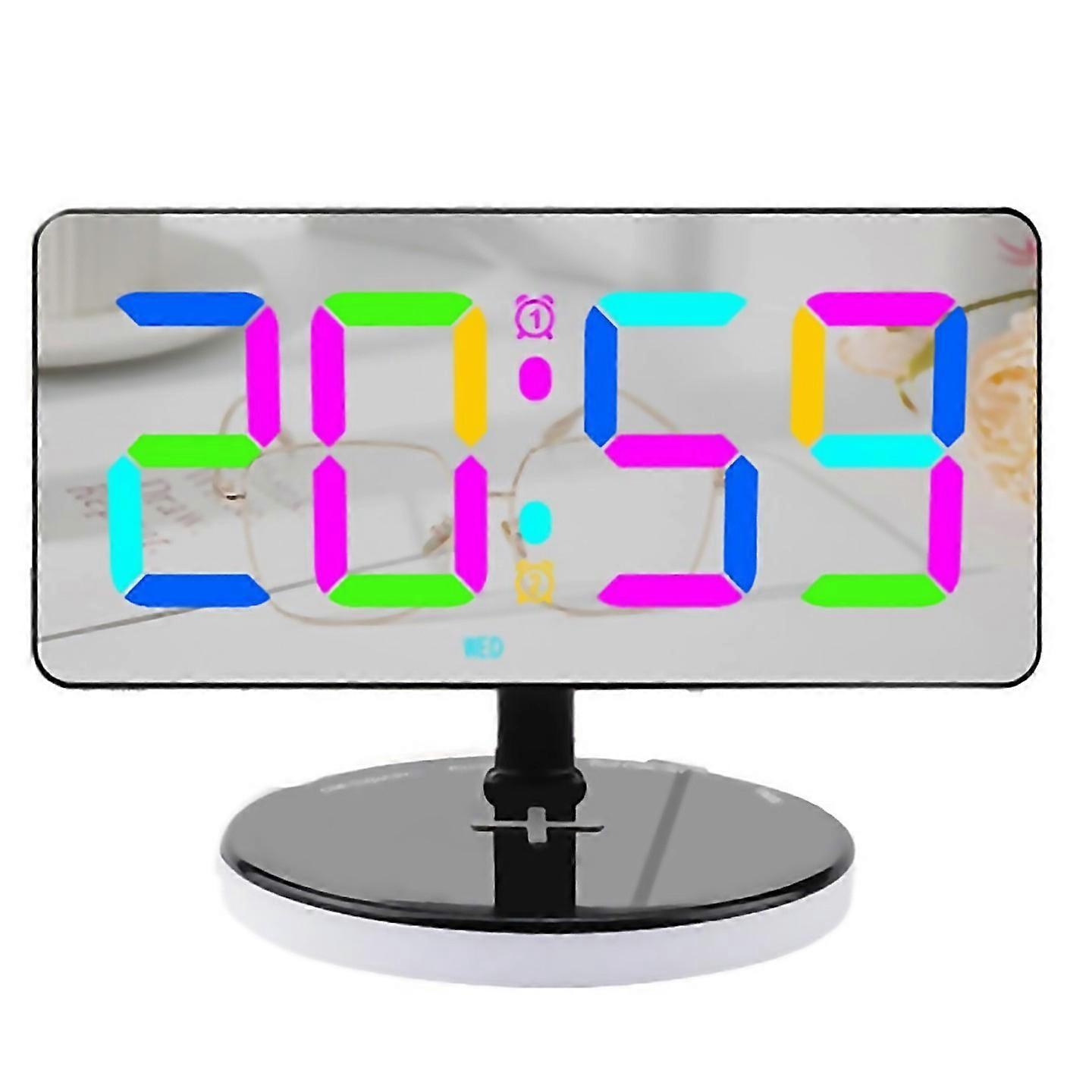For Digital Alarm Clock With Wireless Charging Mirrored Led Clock Black