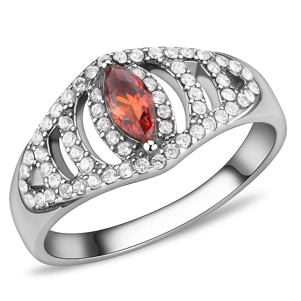 High polished (no plating) Stainless Steel Ring with AAA Grade CZ in Orange for Women Style DA123