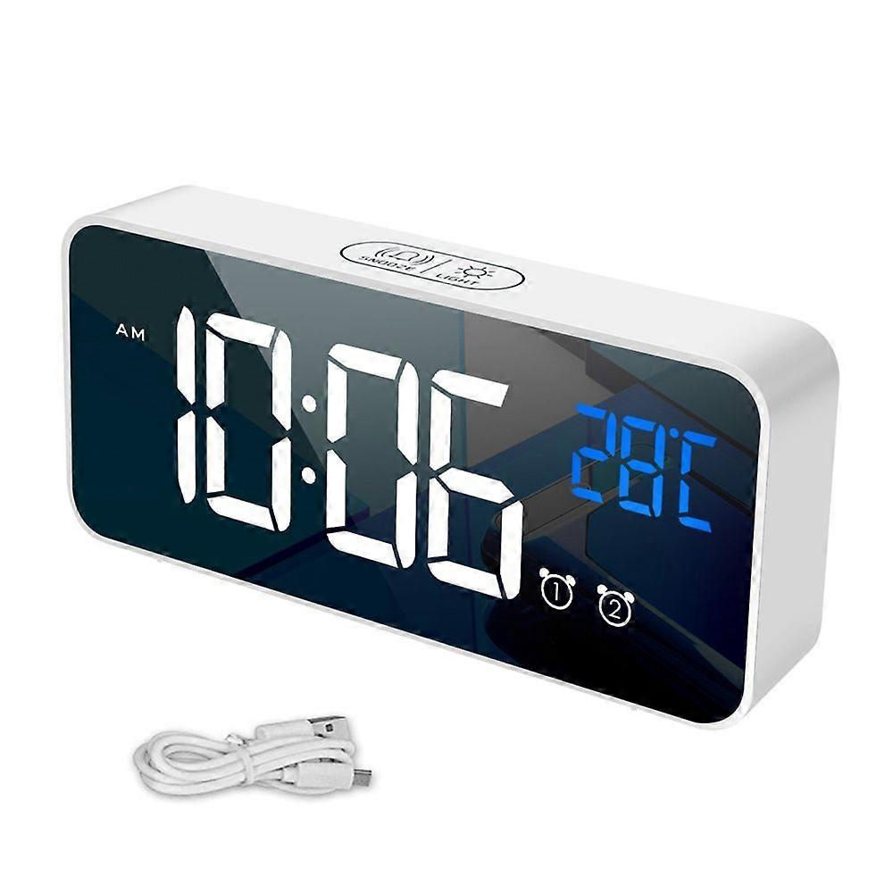 Bedside wake up digital mirror Led music alarm clock