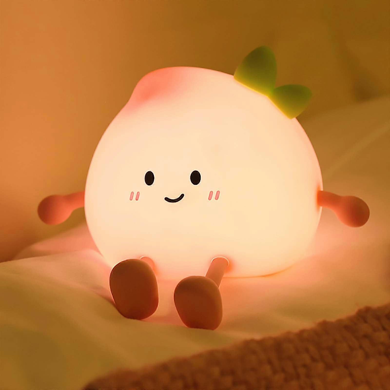 Pink Peach Night Light, Soft Silicone LED Lamp, 3 Dimming Levels, 30 Minute Timer, Rechargeable Bedside Lamp