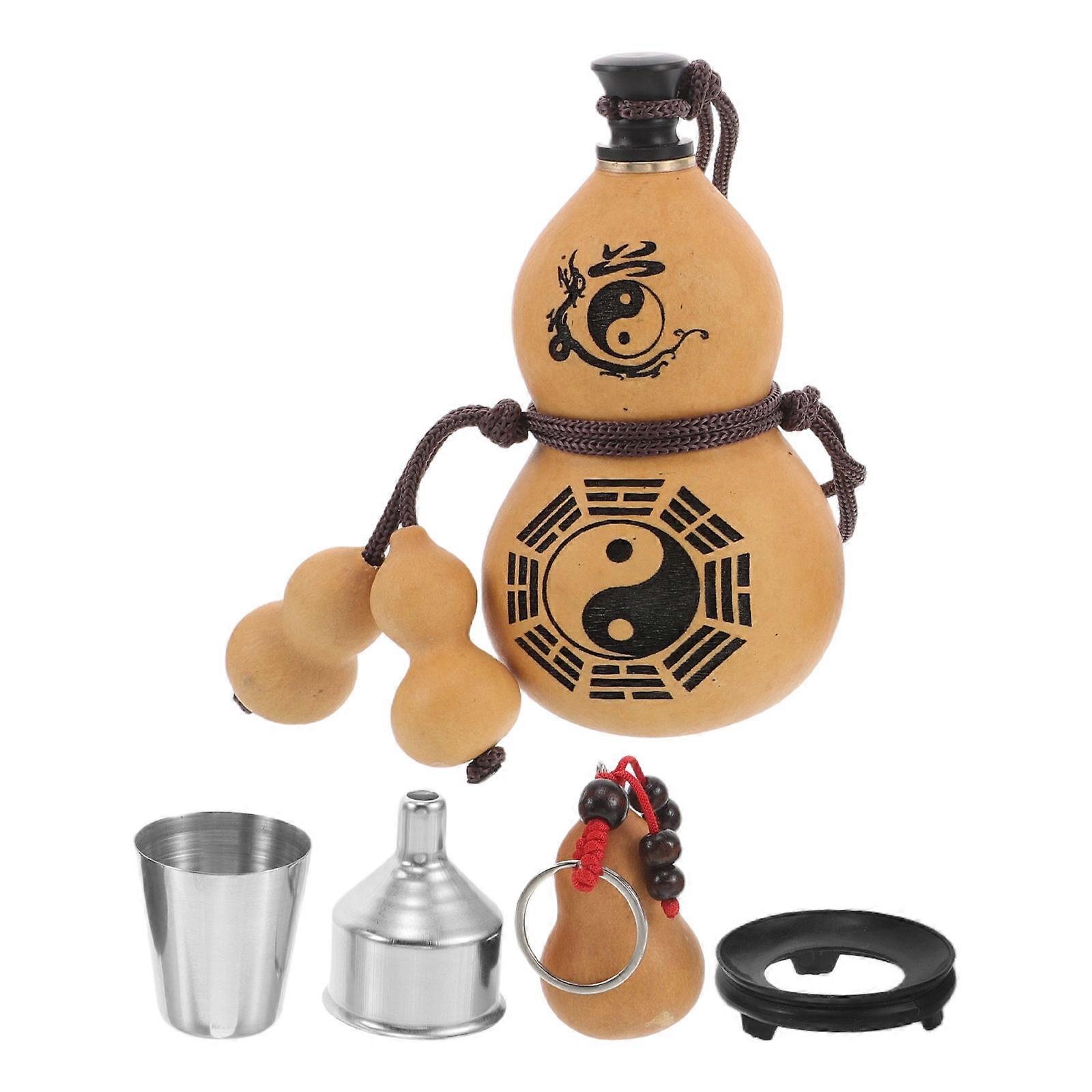 Gourd Water 5 Sets Portable Storage Water Flask For Travelers And Outdoor Enthusiasts Leakproof Khaki Color With Chinese Style Design