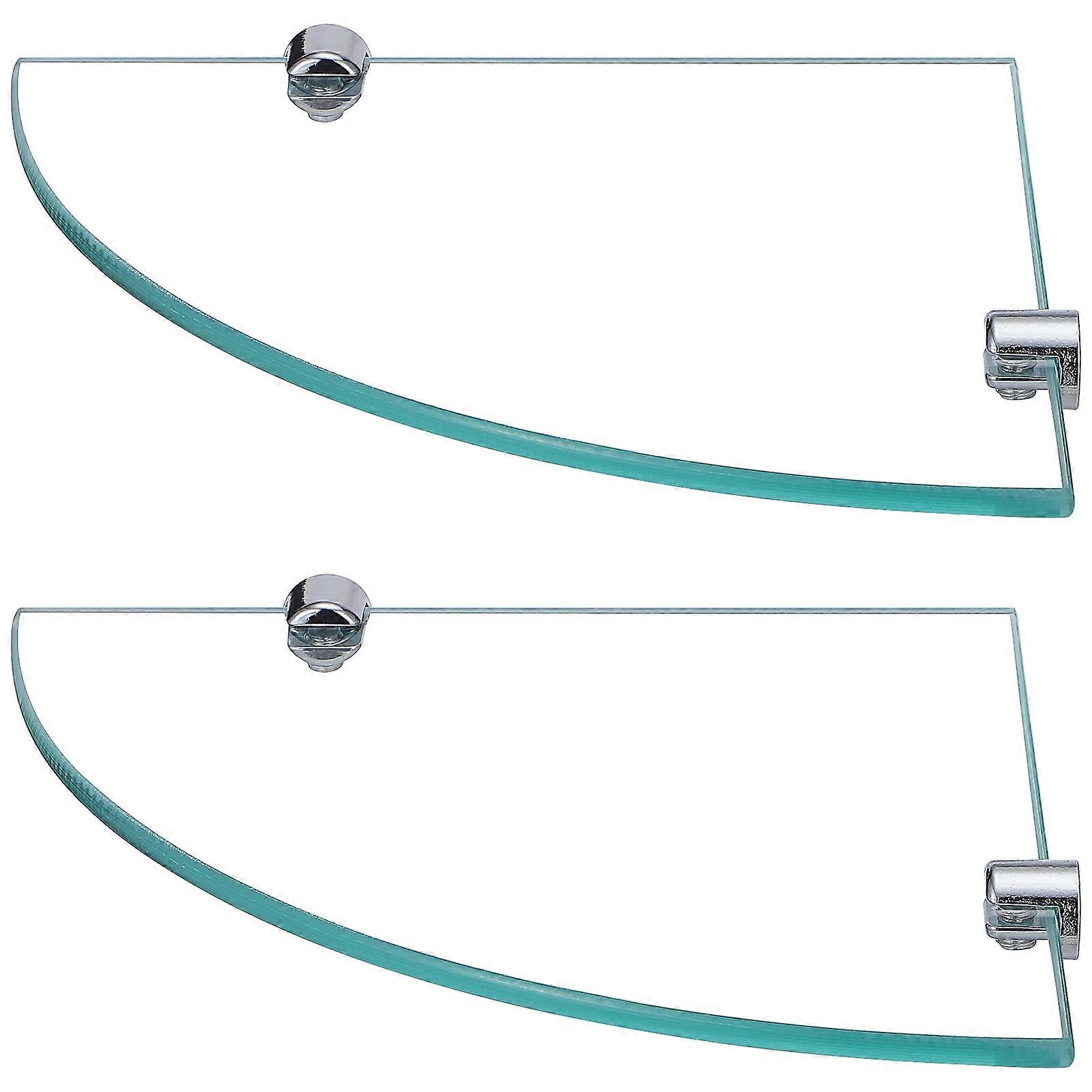 Bathroom Glass Shelf Corner Floating Shelves Wall Mount Organizer Triangle Shape 2Set
