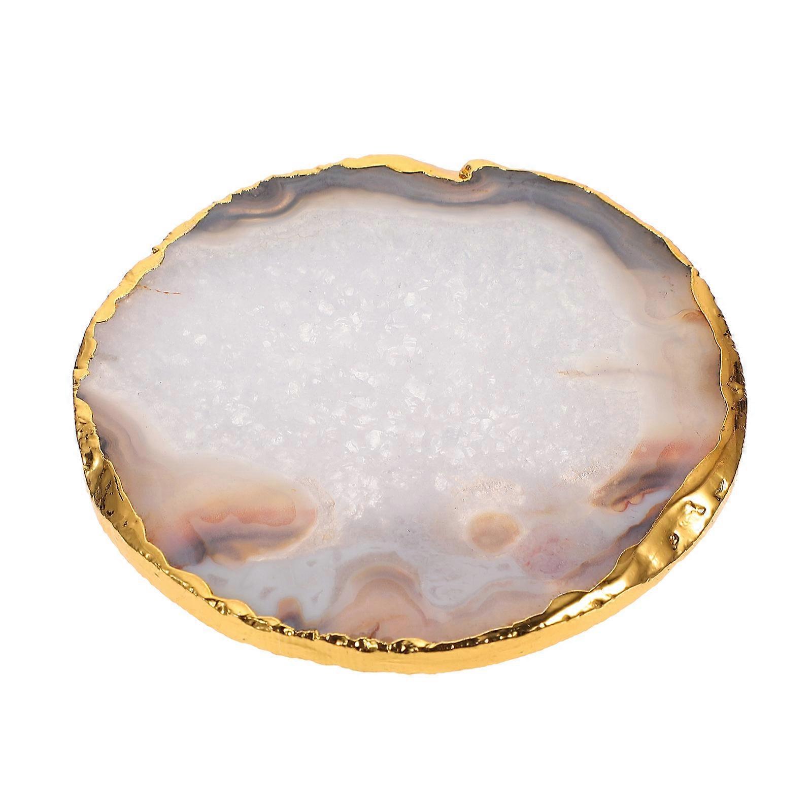 Agate Stone Coaster Gold-Plated Oval Cup Mat for Home Use 4Pcs