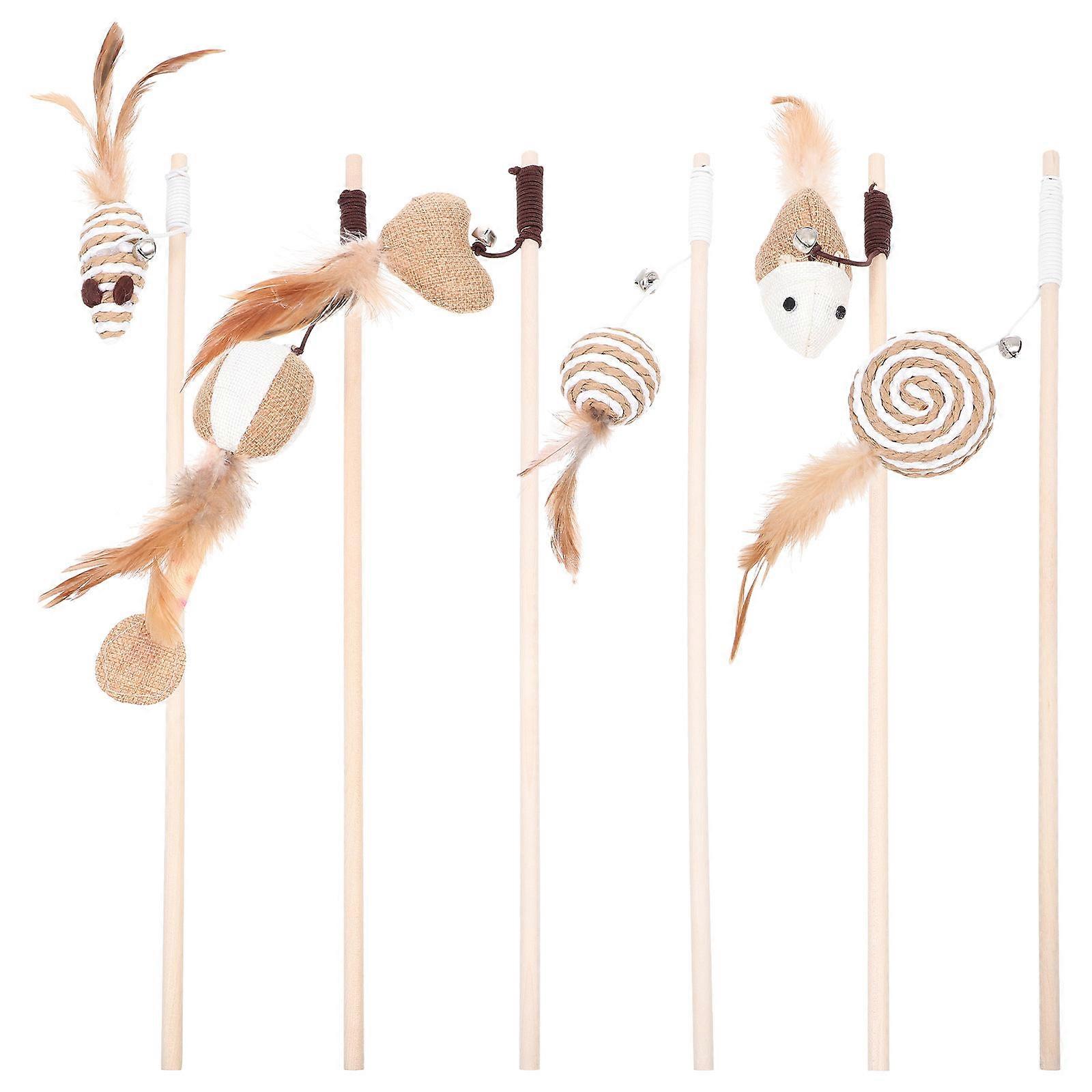 Cat Wand Toys for Pet Use 6Pcs Cat Teaser Toys Kitten Teasing Sticks Set