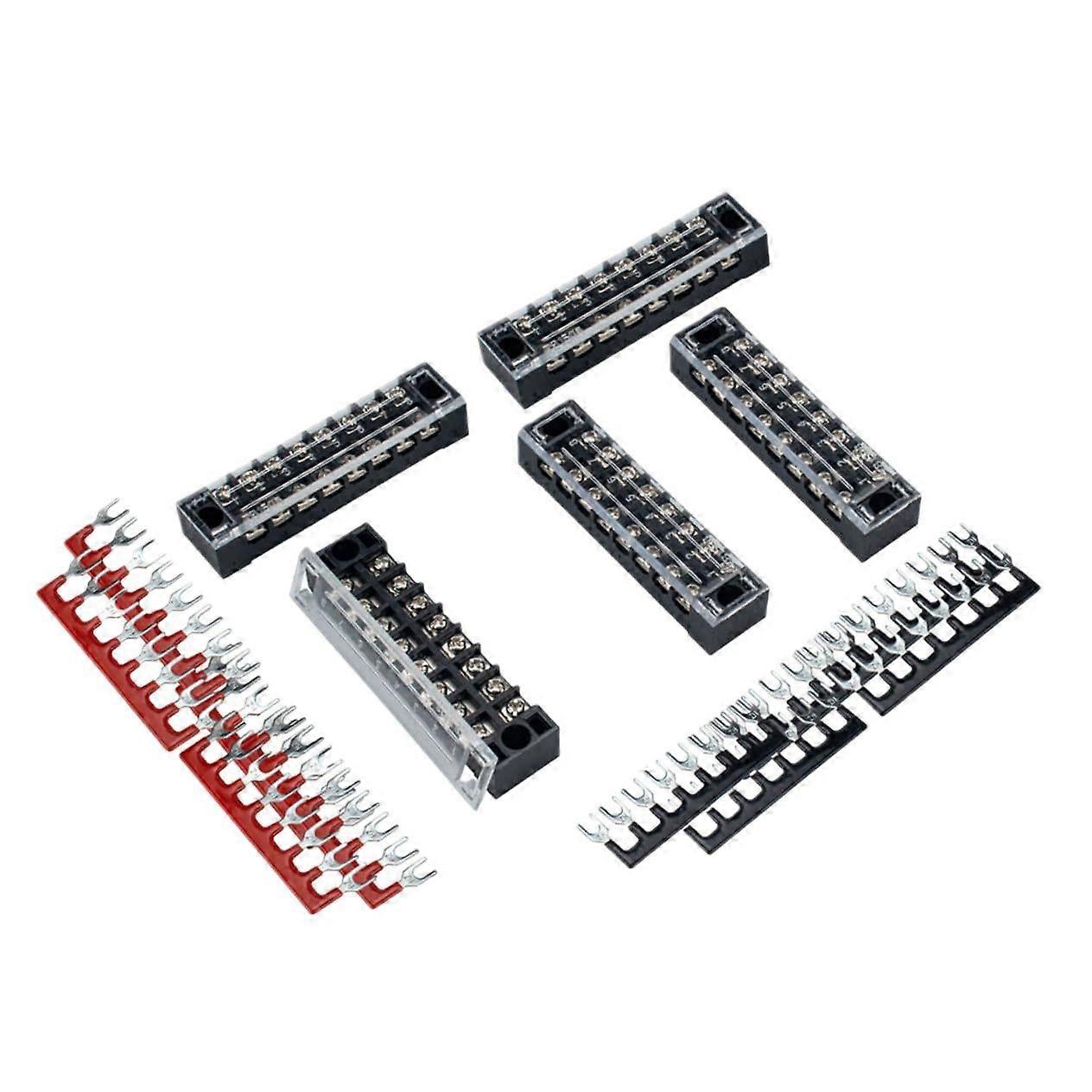 5pcs 600V 25A 12 Positions Double Row Terminal Block Screw Terminal Block with 5pcs Pre-insulated Barrier Strips for Power System, Household Applianc