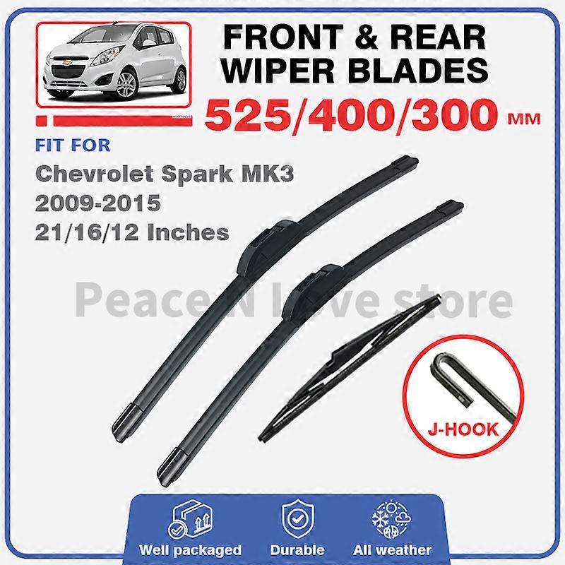 Applies to For Chevrolet Spark MK3 M300 2009 - 2015 2012 3pc Front Rear Wiper Blades Windscreen Windshield Window Brushes Refills 21"16"12"