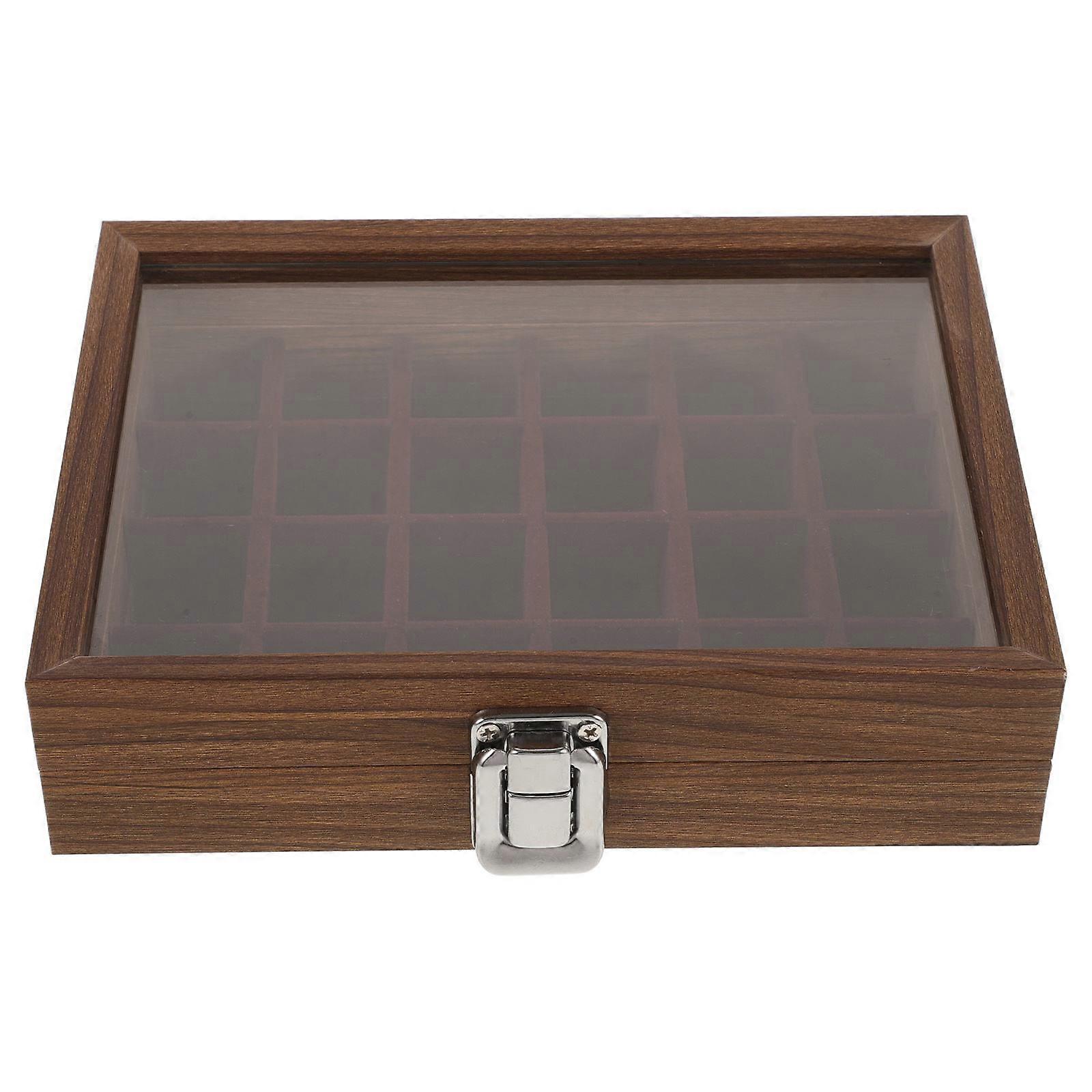 Ring Display Case Wood Jewelry Box for Storage with 24 Grid Organizer