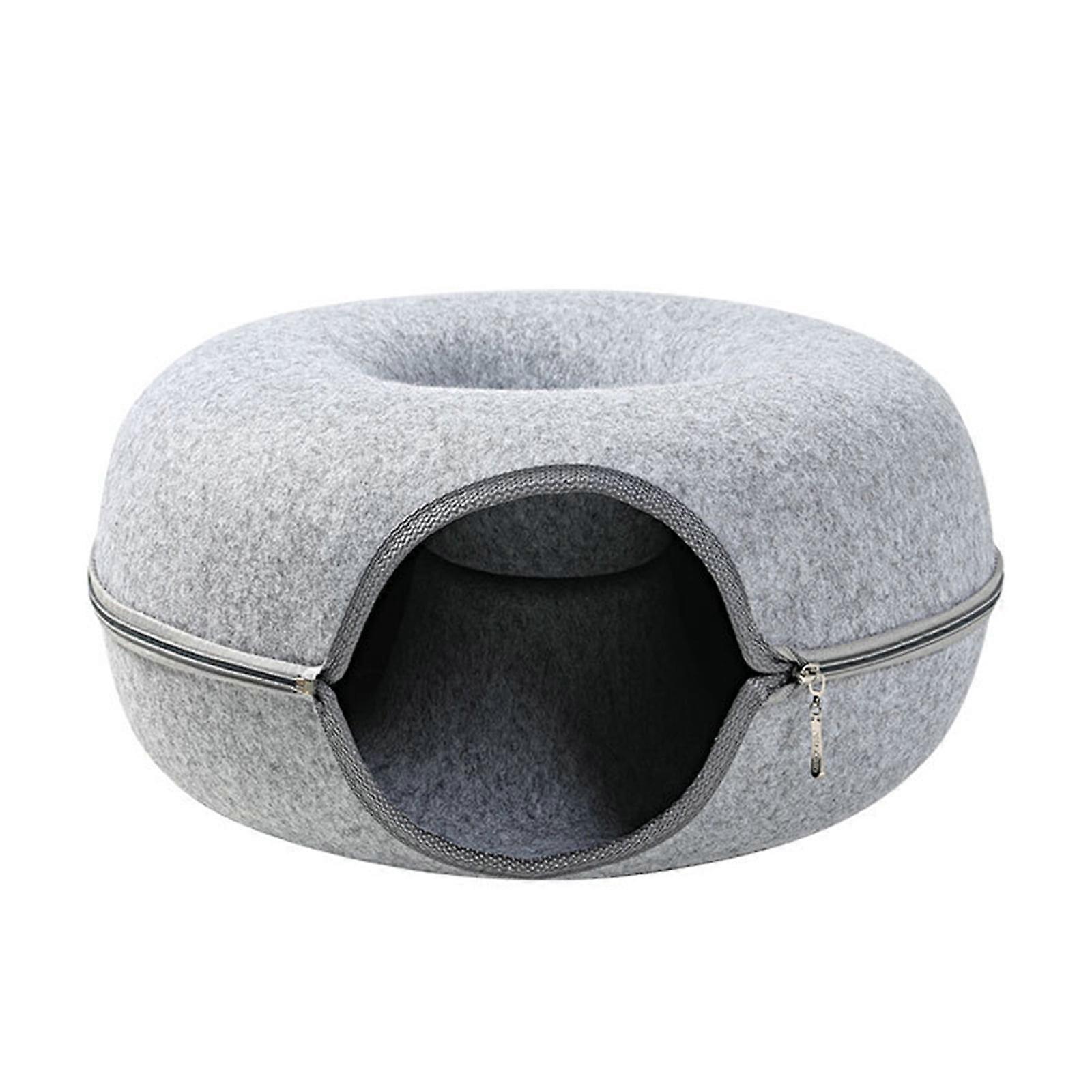 Thicken Felt Round Cat Bed Warm Soft Cat Tunnel Tube Small Pet Hideout Detachable Design Easy to Clean Large Capacity
