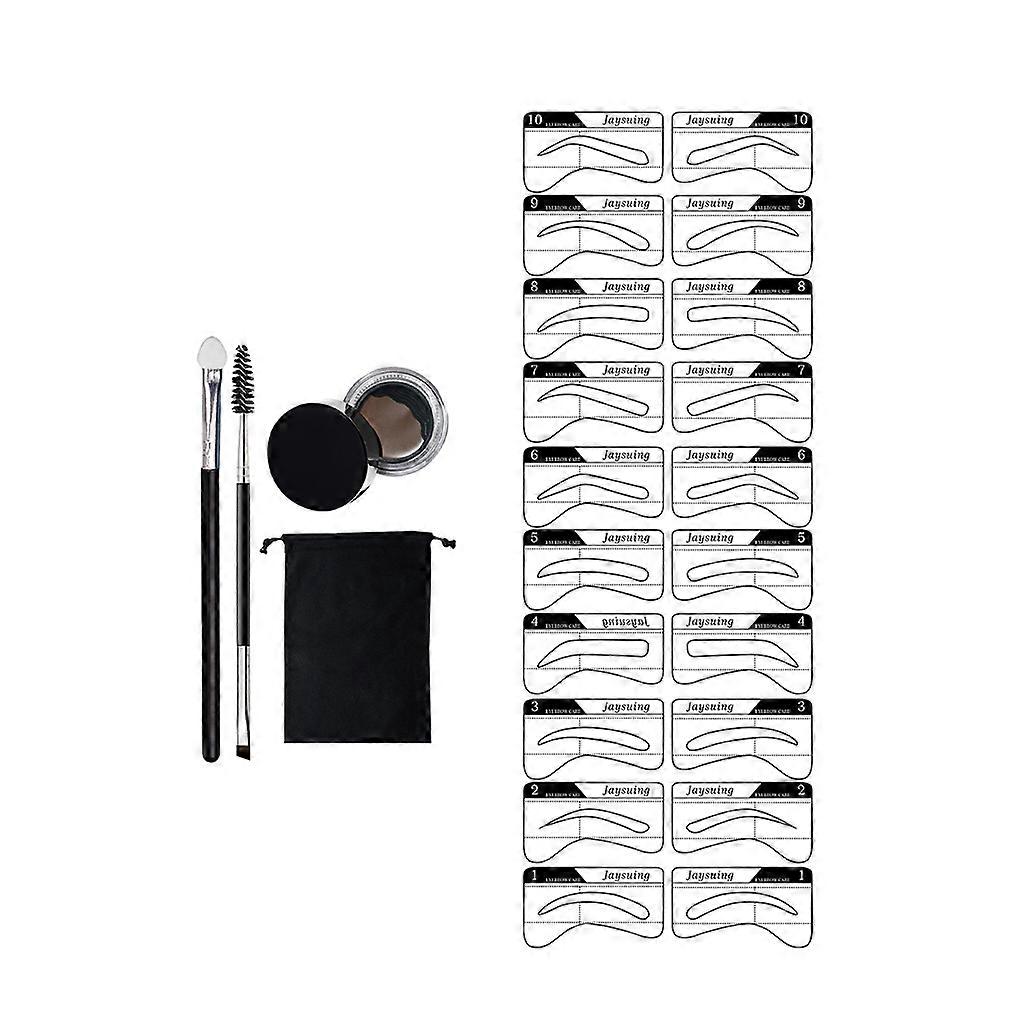 Eyebrow Stamp Stencils Set Make Up Grooming Cosmetics Beginner Dark Brown